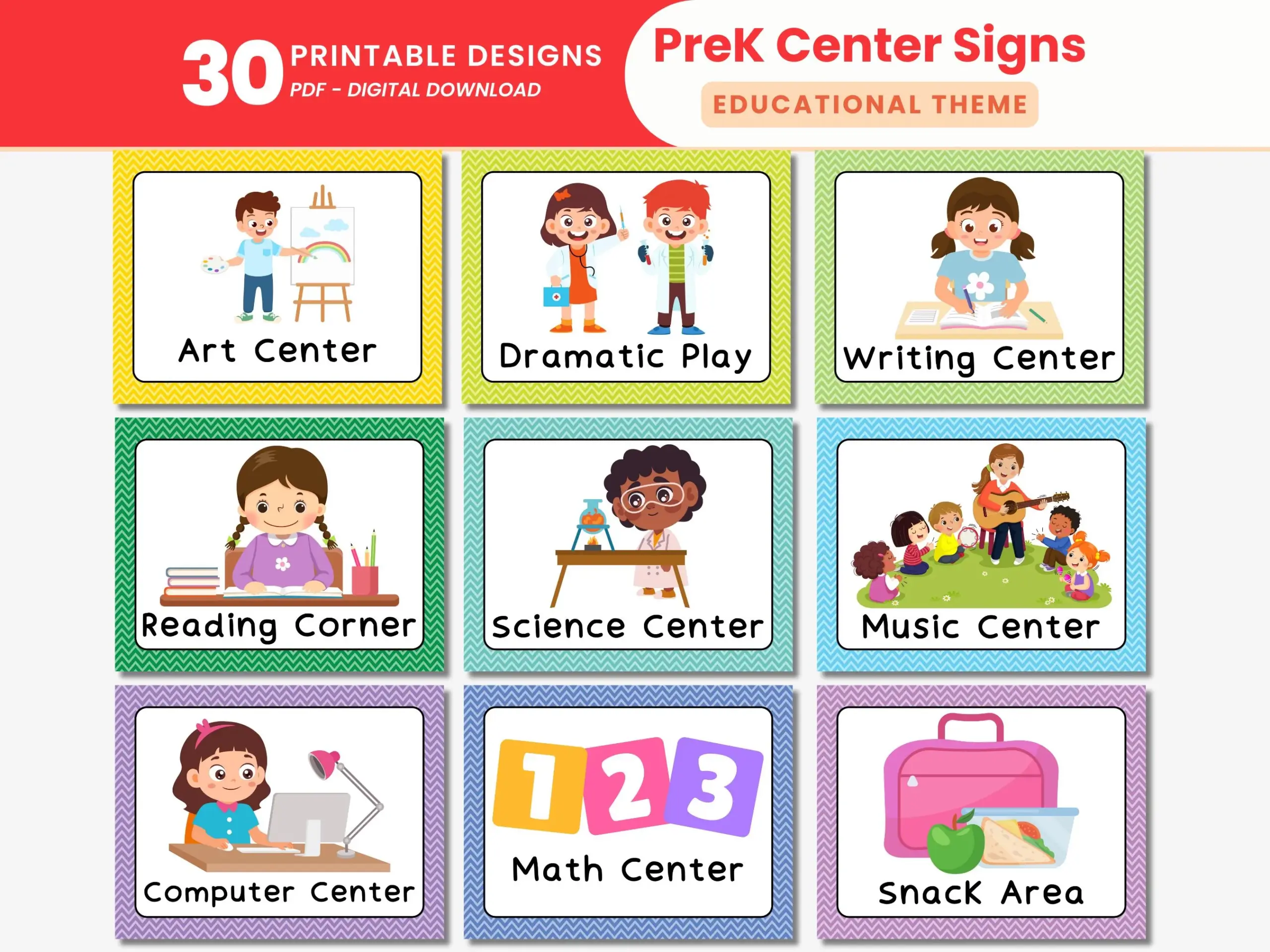 Preschool Center Signs Printable Daycare Classroom Labels Prek Learning Areas Room Labels Organization Colorful Station And Center Signs Etsy