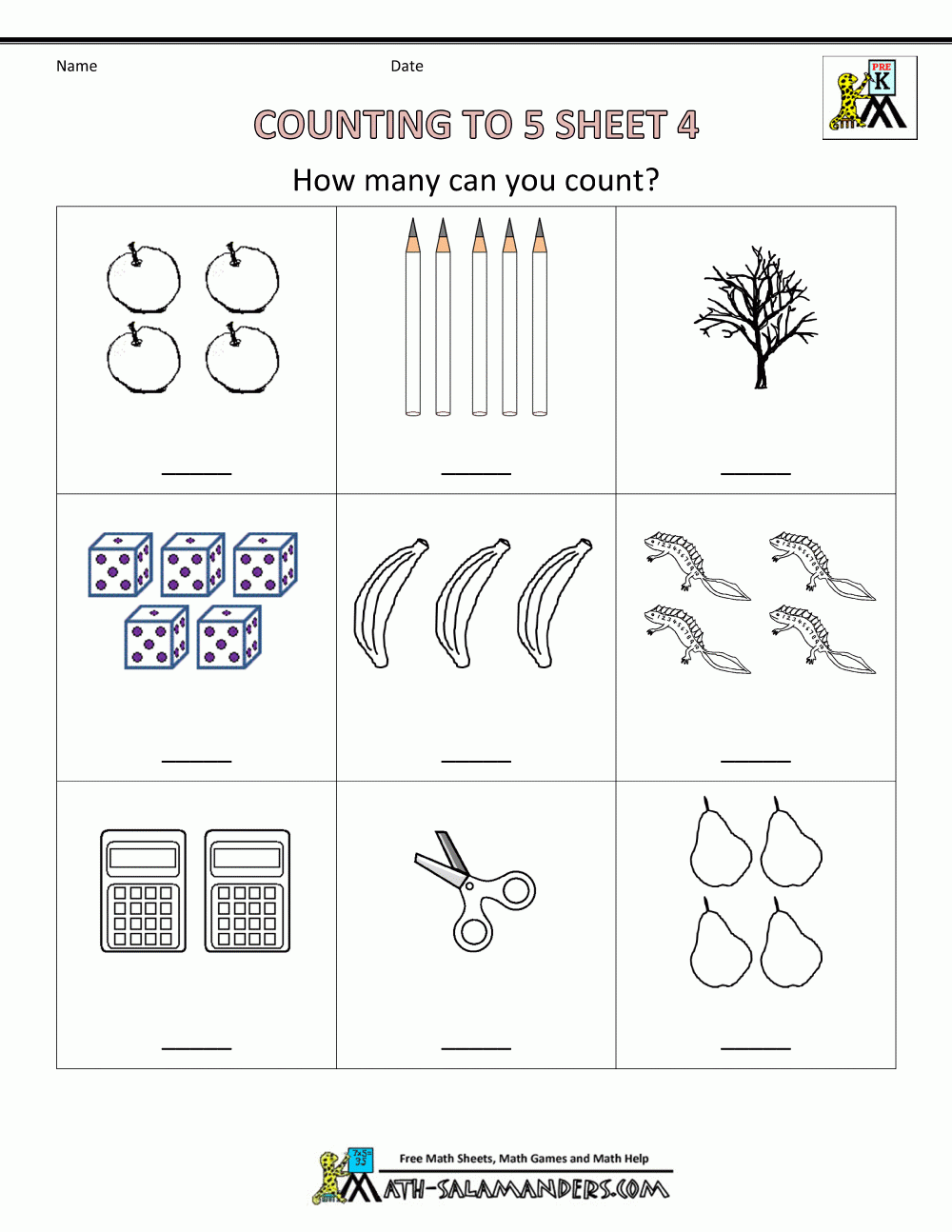 Preschool Counting Worksheets Counting To 5