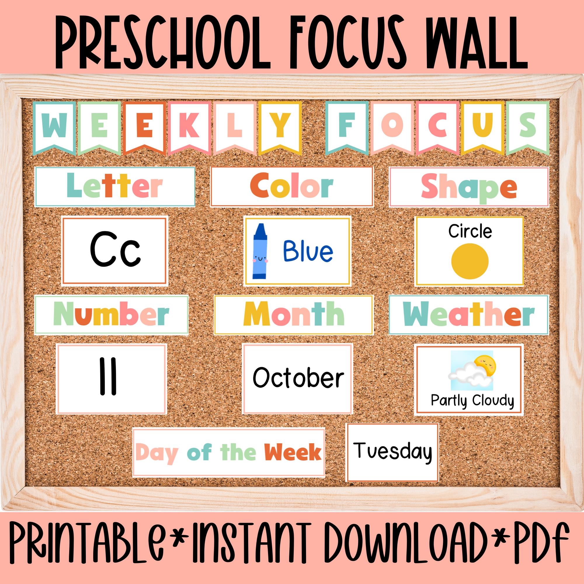 Preschool Focus Wall Printable Preschool Learning Flashcard Weekly Focus Kindergarten Homeschool Learning Board Classroom Educational Poster Etsy