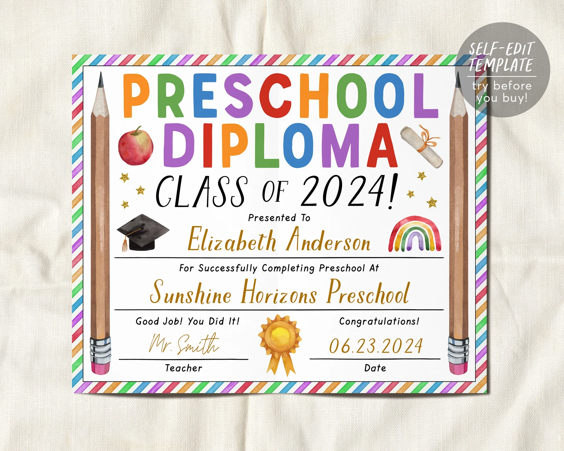 Preschool Graduation Diploma Editable Template PreK Pre K Kindergarte Puff Paper Co Preschool Graduation Diploma Editable Template PreK Pre K Kindergarte Puff Paper Co