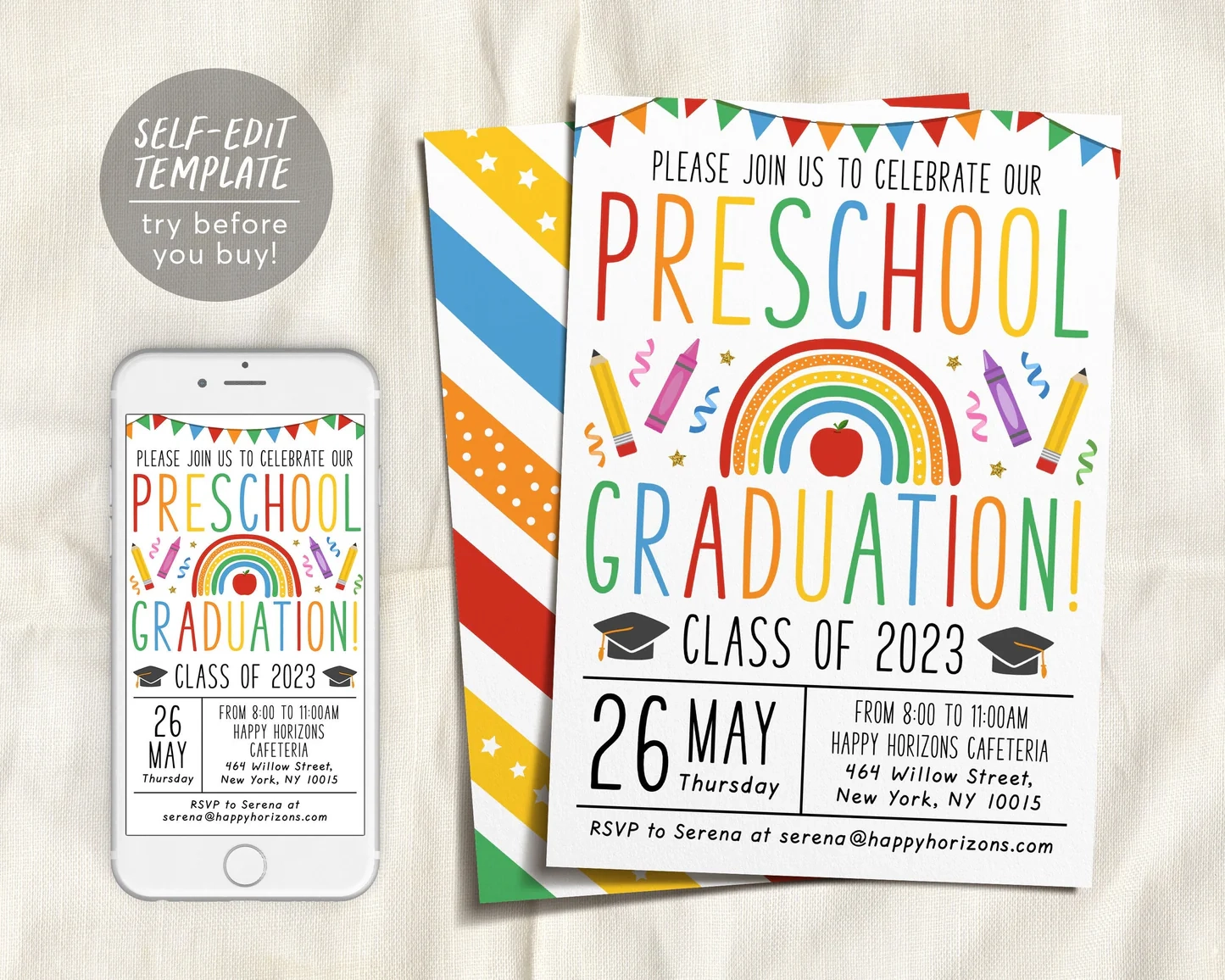 Preschool Graduation Invitation Editable Template Pre K Kindergarten Puff Paper Co