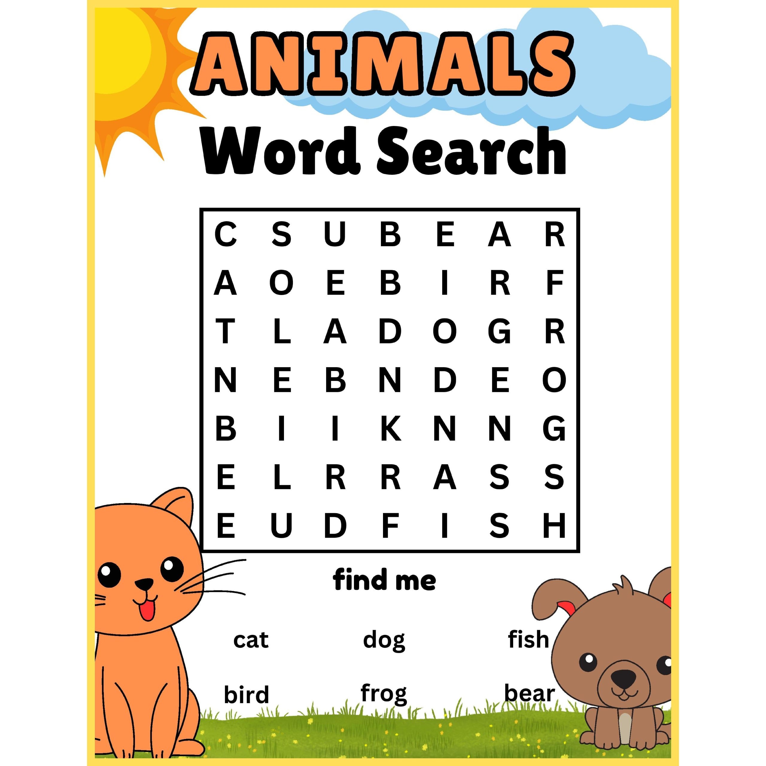 Preschool Kindergarten Animals Word Search Worksheets Activity Made By Teachers