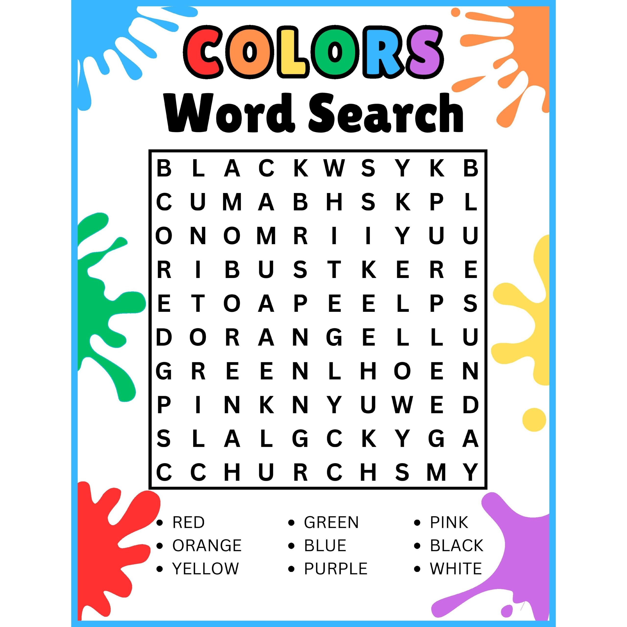 Preschool Kindergarten Colors Word Search Worksheets Activity Made By Teachers