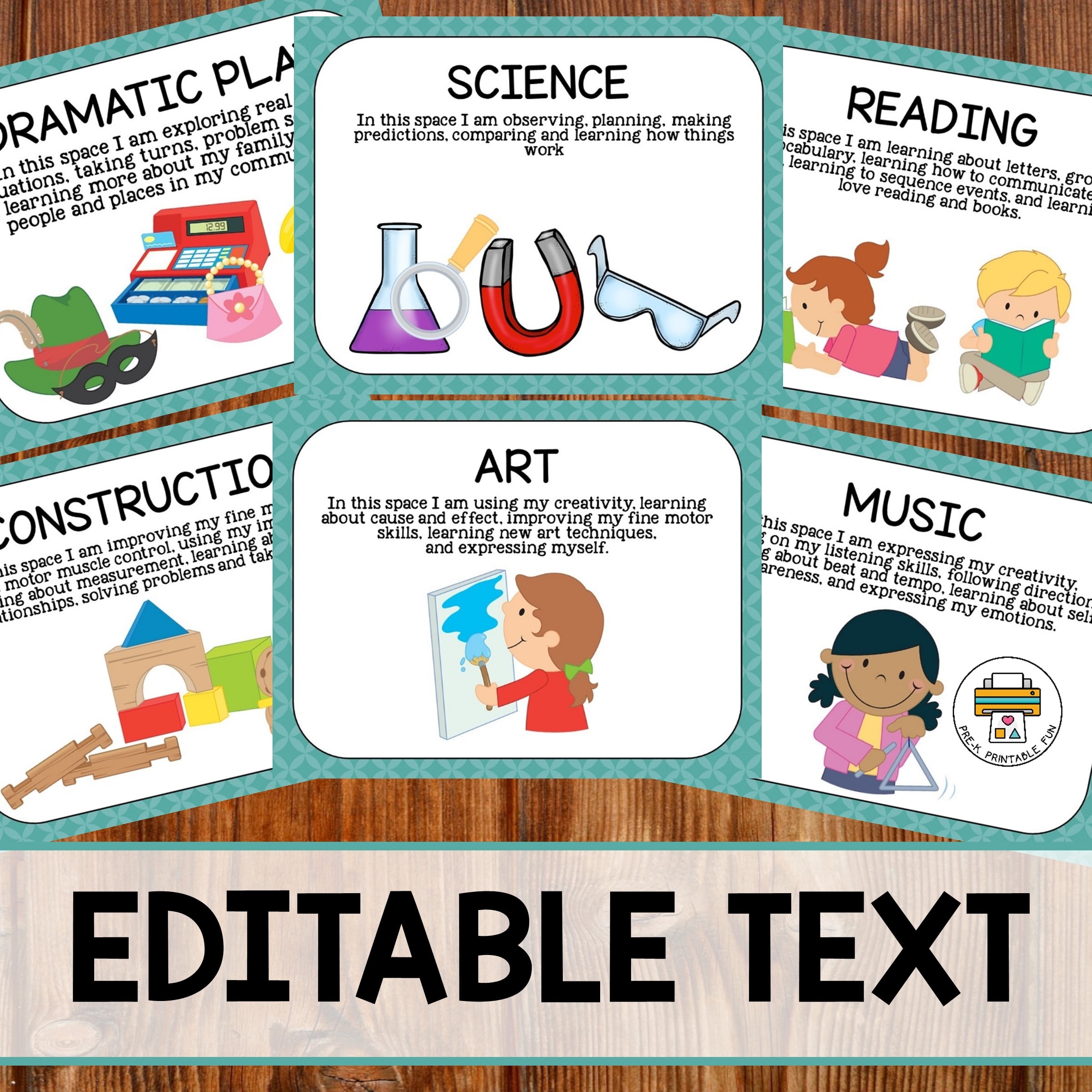 Preschool Learning Center Signs Editable