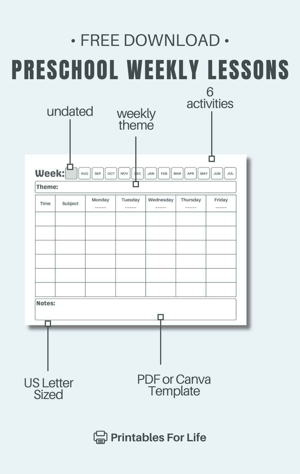 Preschool Lesson Planner Free Printable Editable Weekly Template