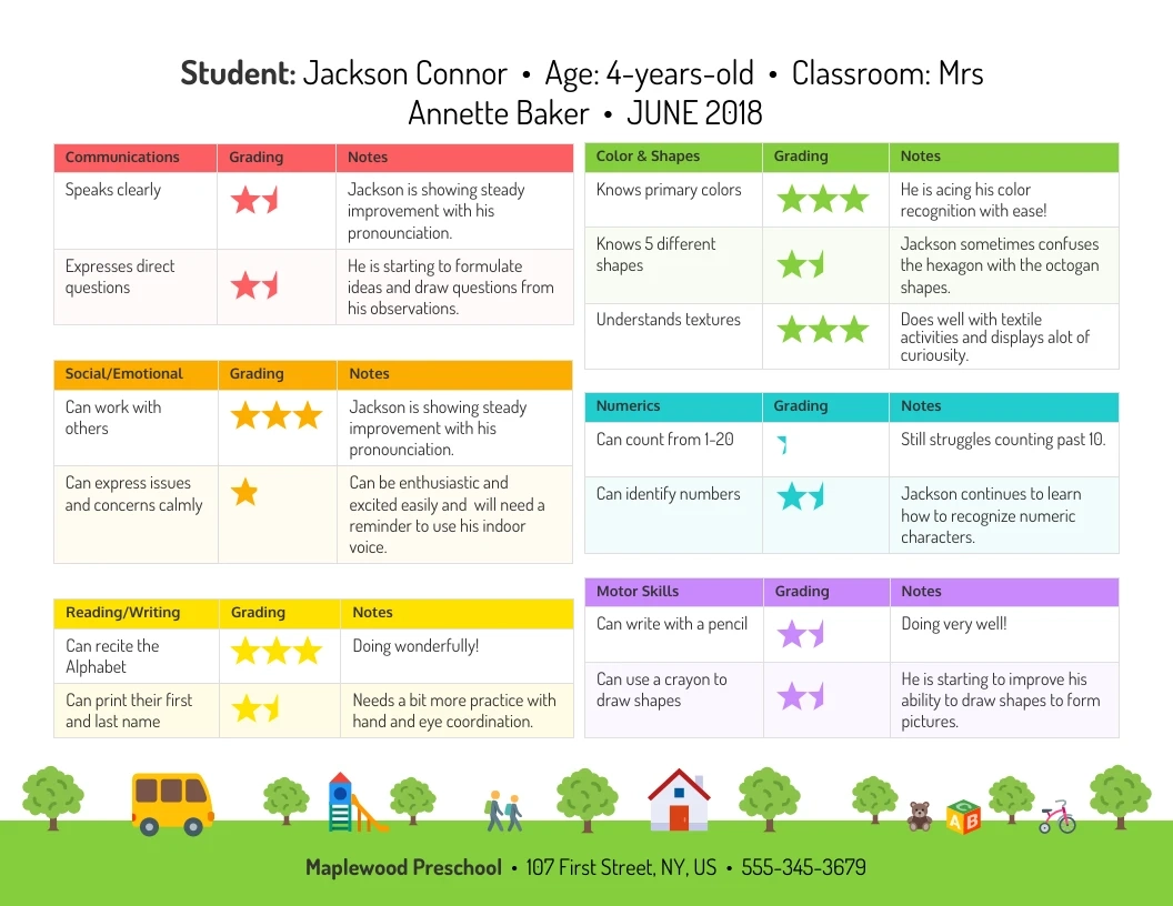PRESCHOOL PROGRESS REPORT Venngage PRESCHOOL PROGRESS REPORT Venngage