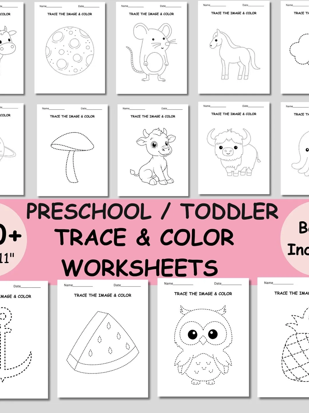 Preschool Tracing And Coloring Worksheets Printable Toddler Fine Motor Pre Writing Practice Printable Kids Learning Bundle