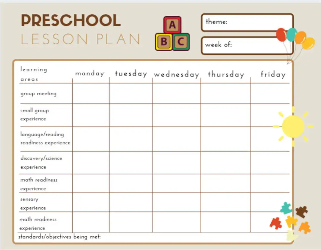 Preschool Weekly Lesson Plan color Style Etsy Preschool Weekly Lesson Plan color Style Etsy