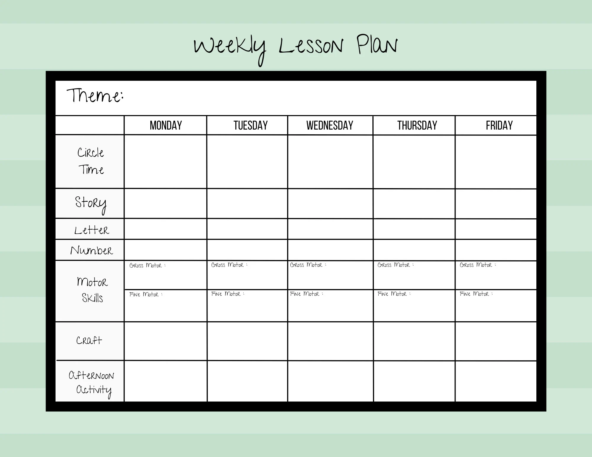 Preschool Weekly Lesson Plan Template Homeschool Printable PDF Etsy