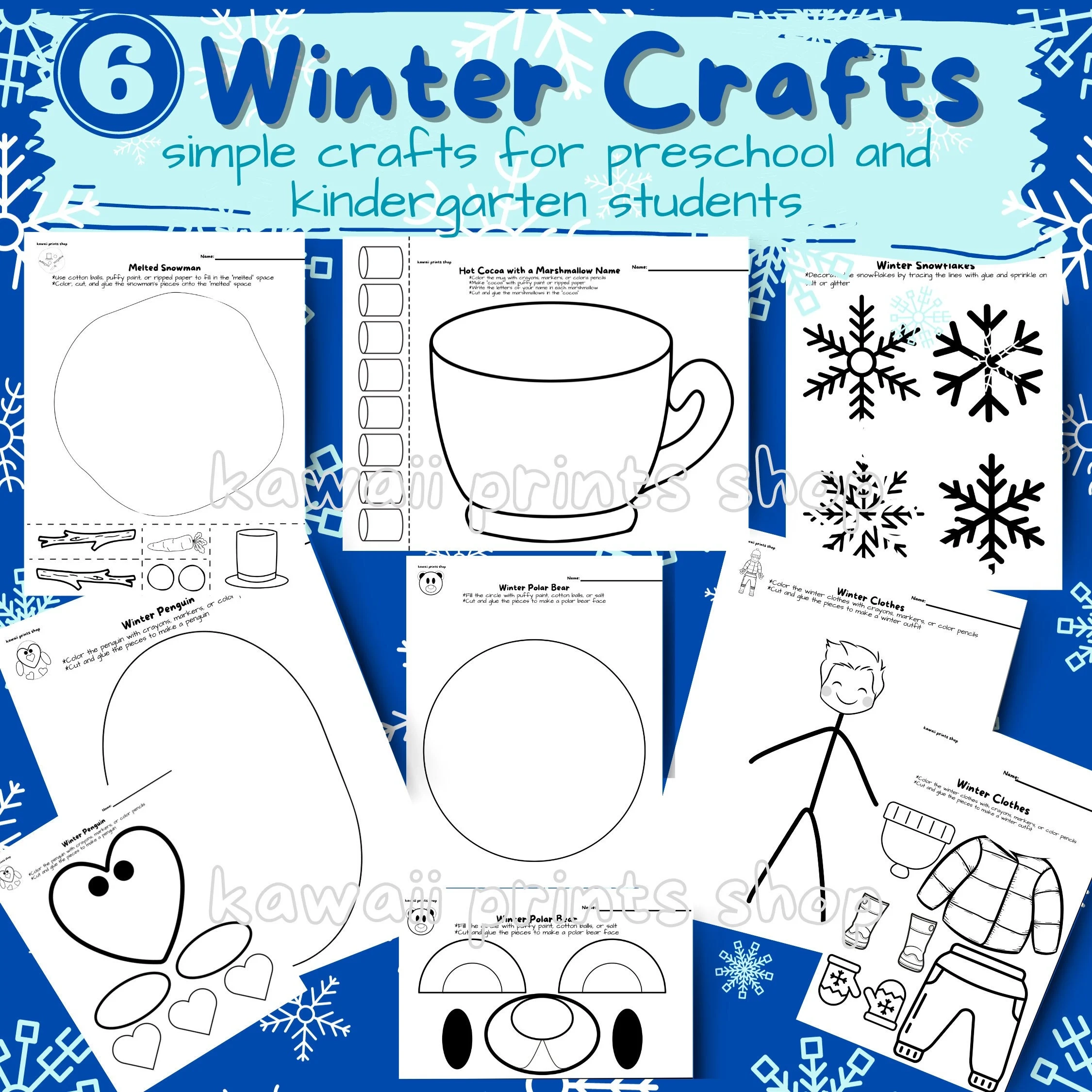 Preschool Winter Worksheets Crafts For Kids Snowman Craft Kindergarten Art Home School Worksheet Toddler Activity Prek Hand Print Art Etsy