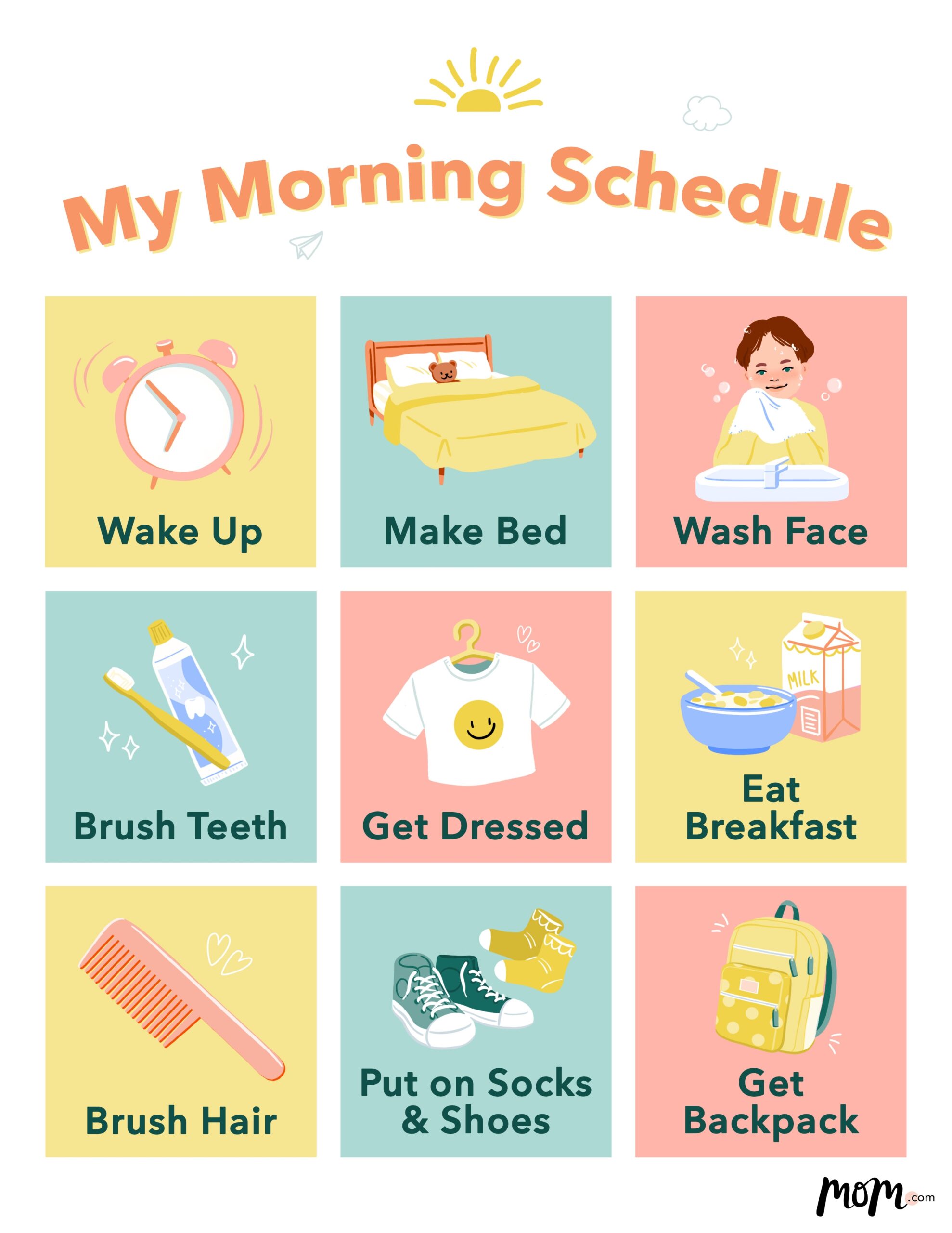 Printable Back to School Morning Visual Schedule For Kids