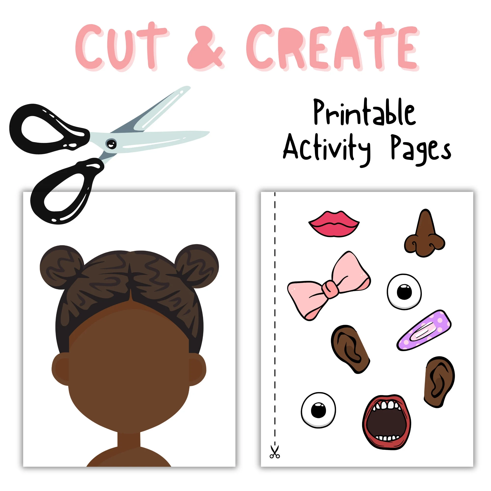 Printable Cut And Paste Activity Girl Face Assembly Kit Crafts For Kids Etsy