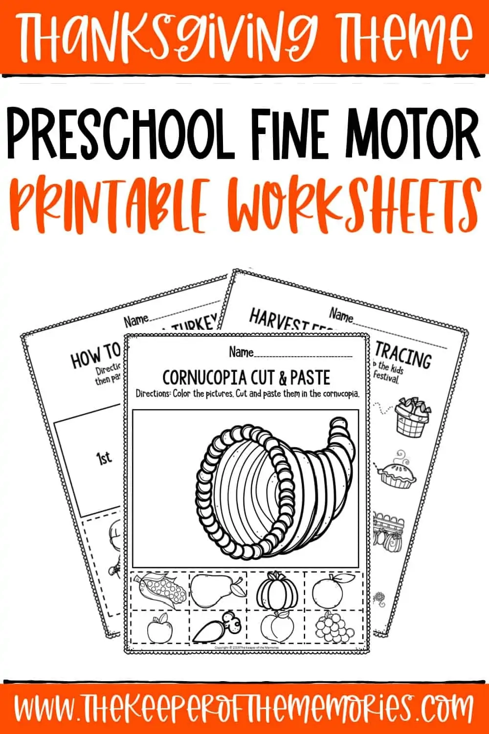 Printable Fine Motor Thanksgiving Preschool Worksheets