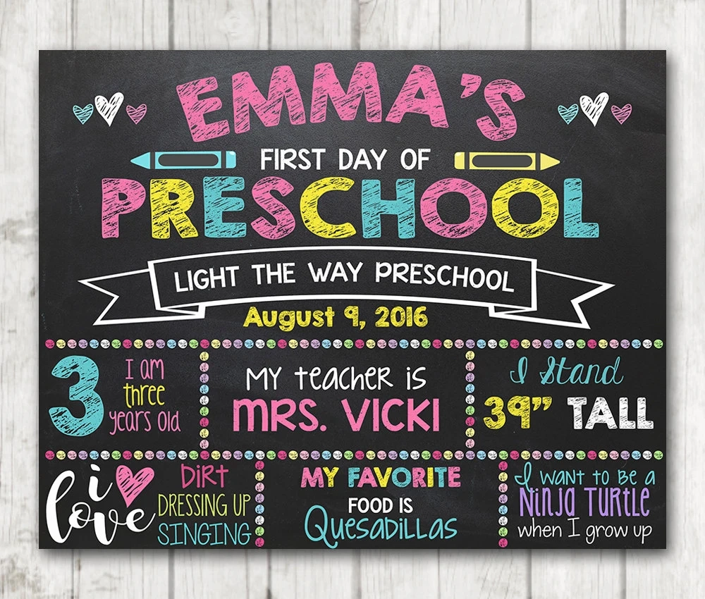 Printable First Day Of School Sign First Day Of Preschool Chalkboard Sign Printable Kindergarten Sign Back To School Sign First Day Sign Etsy