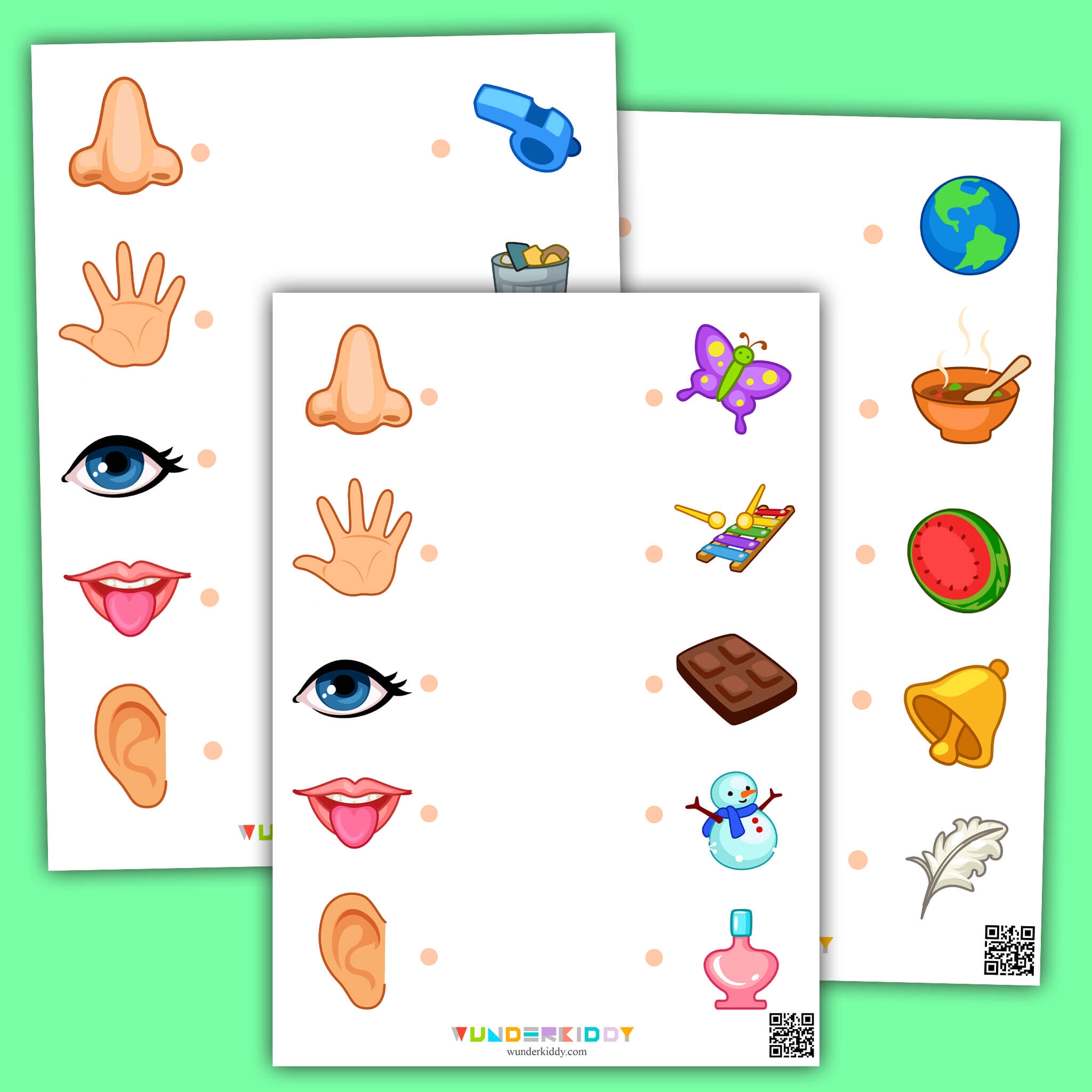 Printable Five Senses Matching Worksheet For Kindergarten