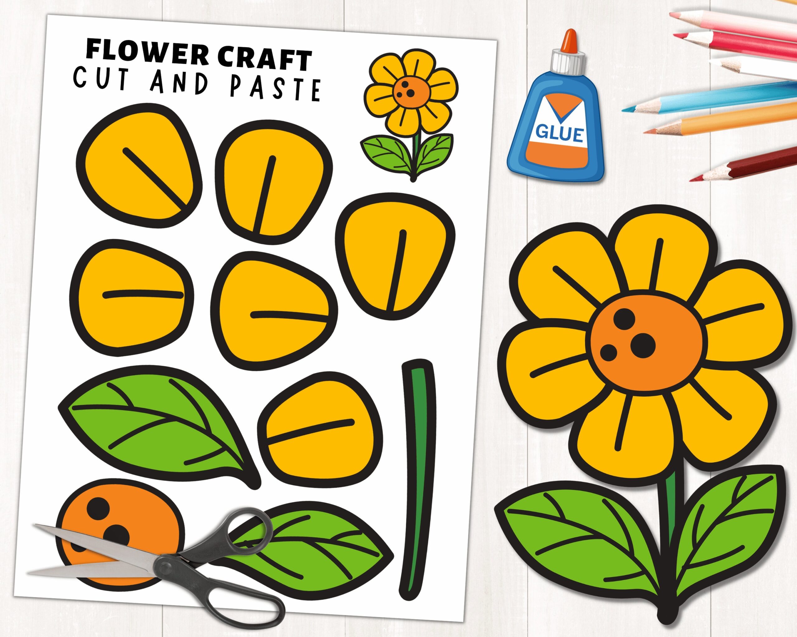 Printable Flower Printable Craft Template Build A Flower Spring Craft Activity Color Cut And Paste Instant Download PDF Etsy
