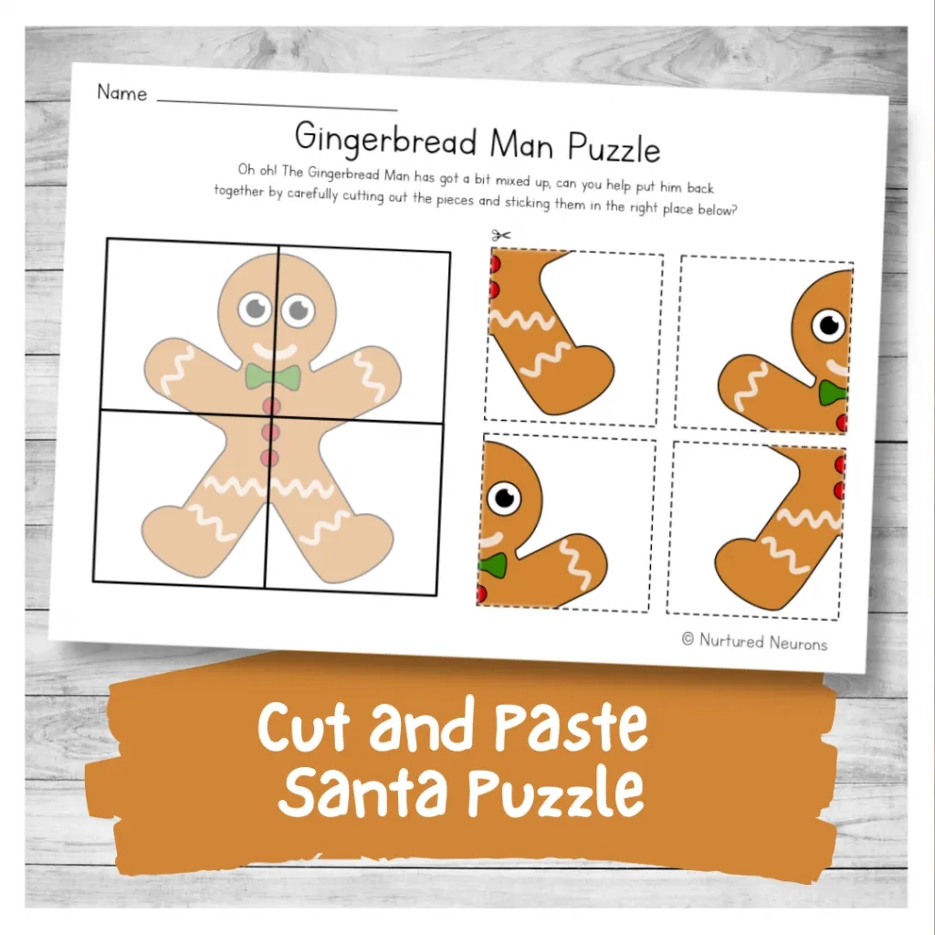 Printable Gingerbread Man Puzzle Preschool Cut And Paste Worksheet Nurtured Neurons