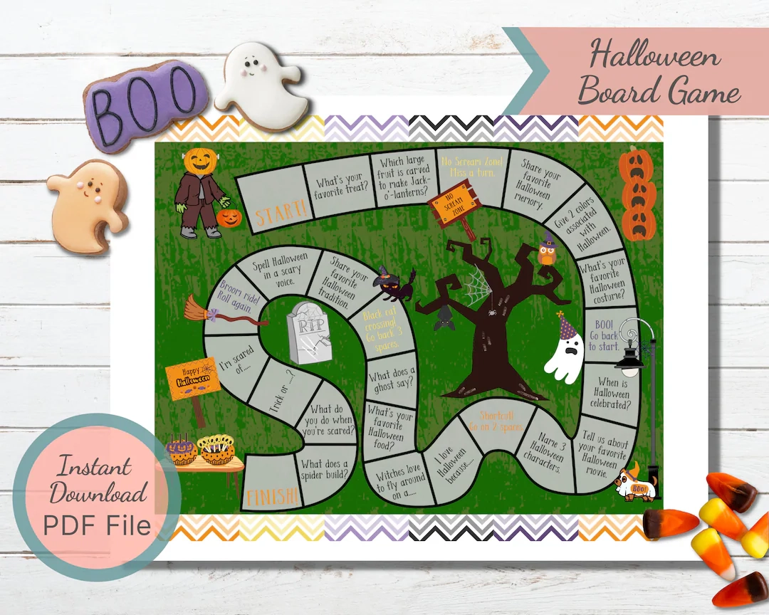 Printable Halloween Board Game For Kids Halloween School Activity For Kindergarten And Preschool Halloween Kids Party Game Etsy