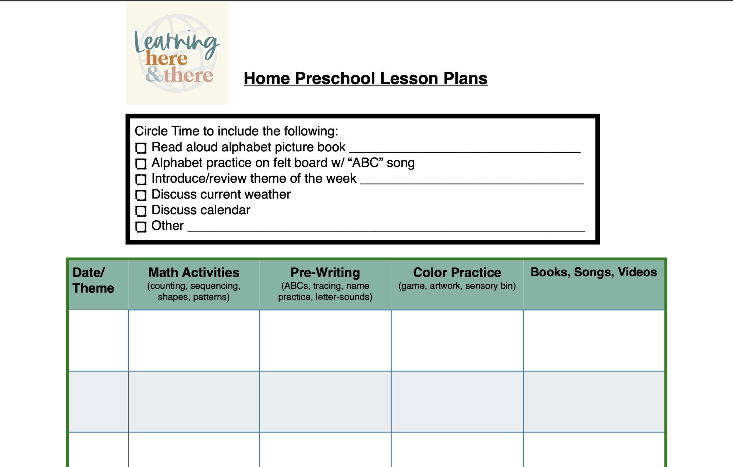 Printable Home Preschool Lesson Plans Learning Here And There Printable Home Preschool Lesson Plans Learning Here And There
