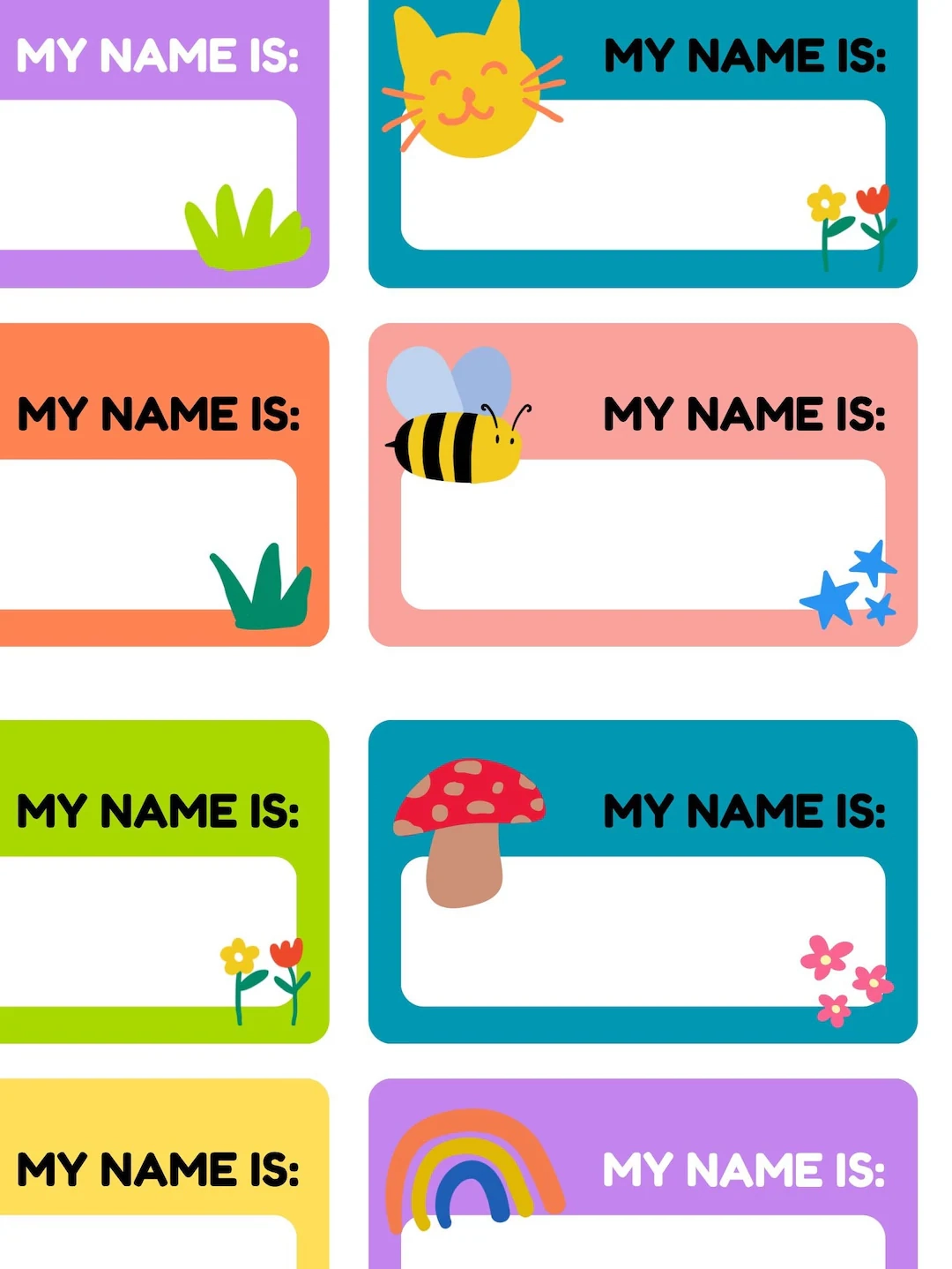 Printable Kids Name Tags Colorful Party Decor canva Editable Digital Download Etsy