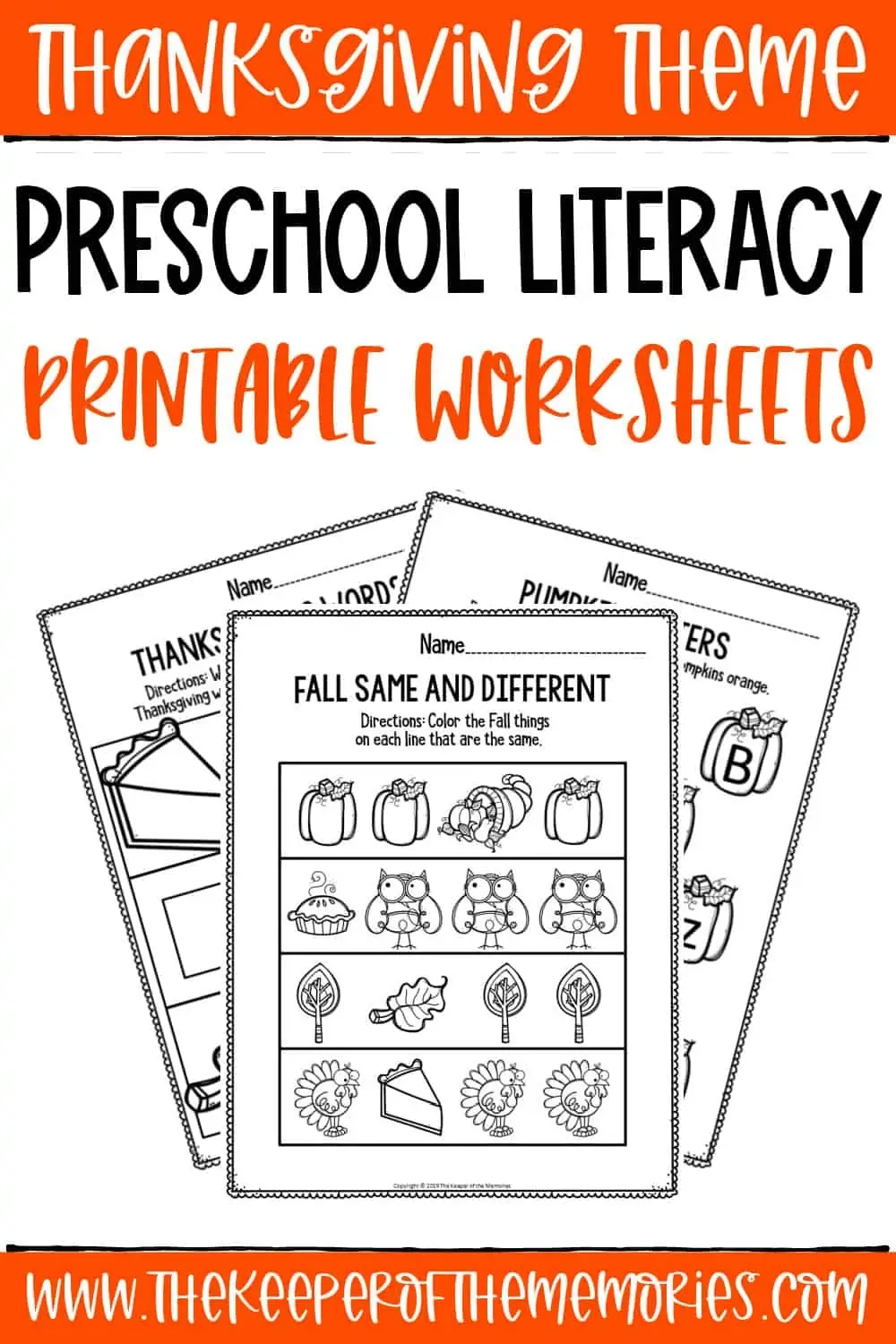 Printable Literacy Thanksgiving Preschool Worksheets