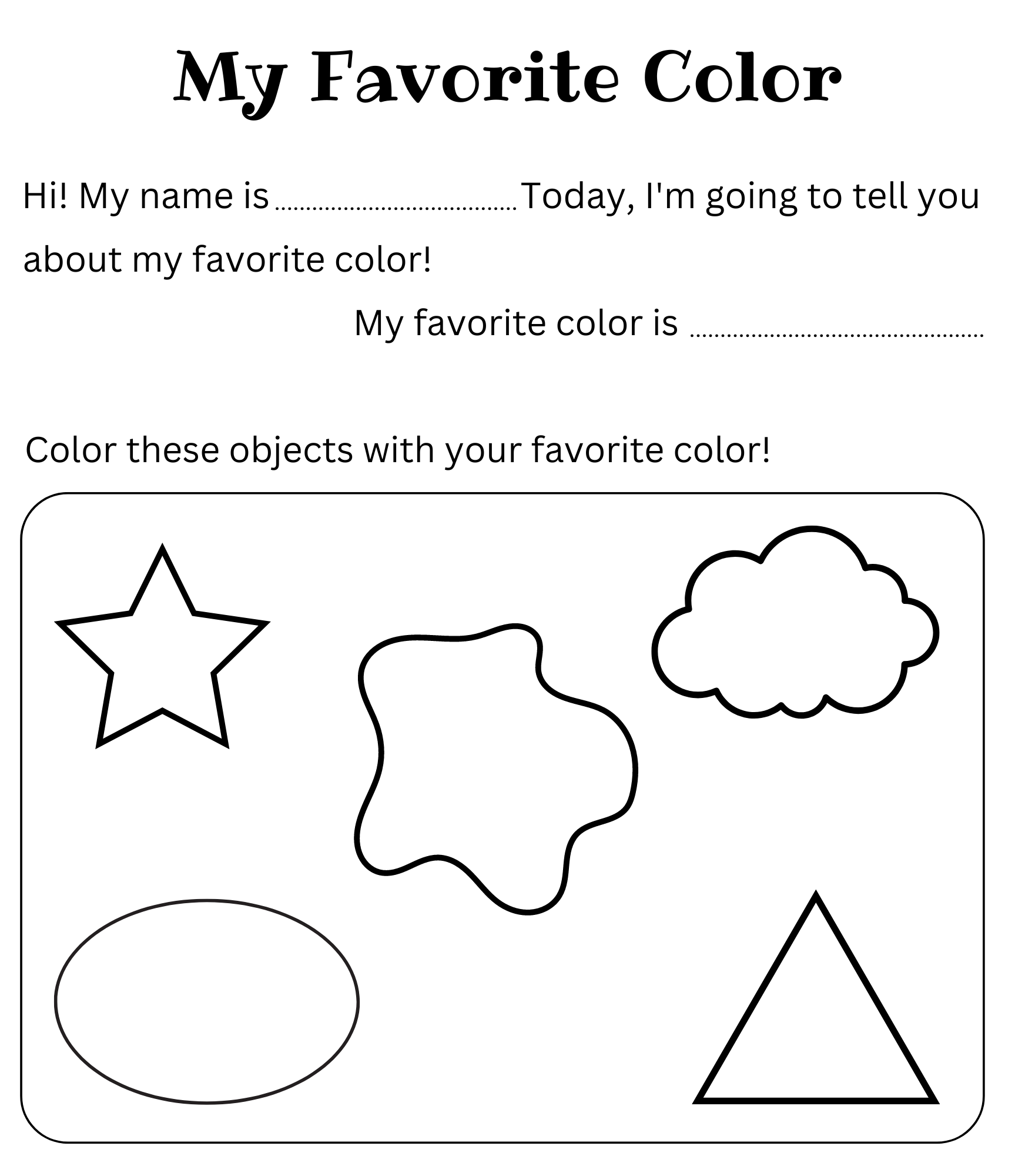 Printable My Favourite Colour Worksheet For Preschool Made By Teachers