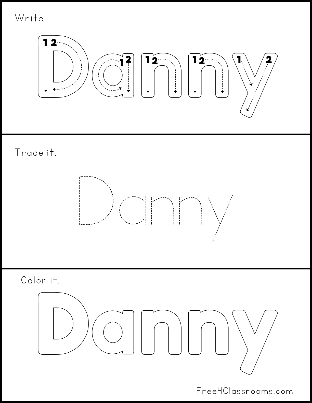 Printable Name Coloring And Tracing Worksheet For Danny