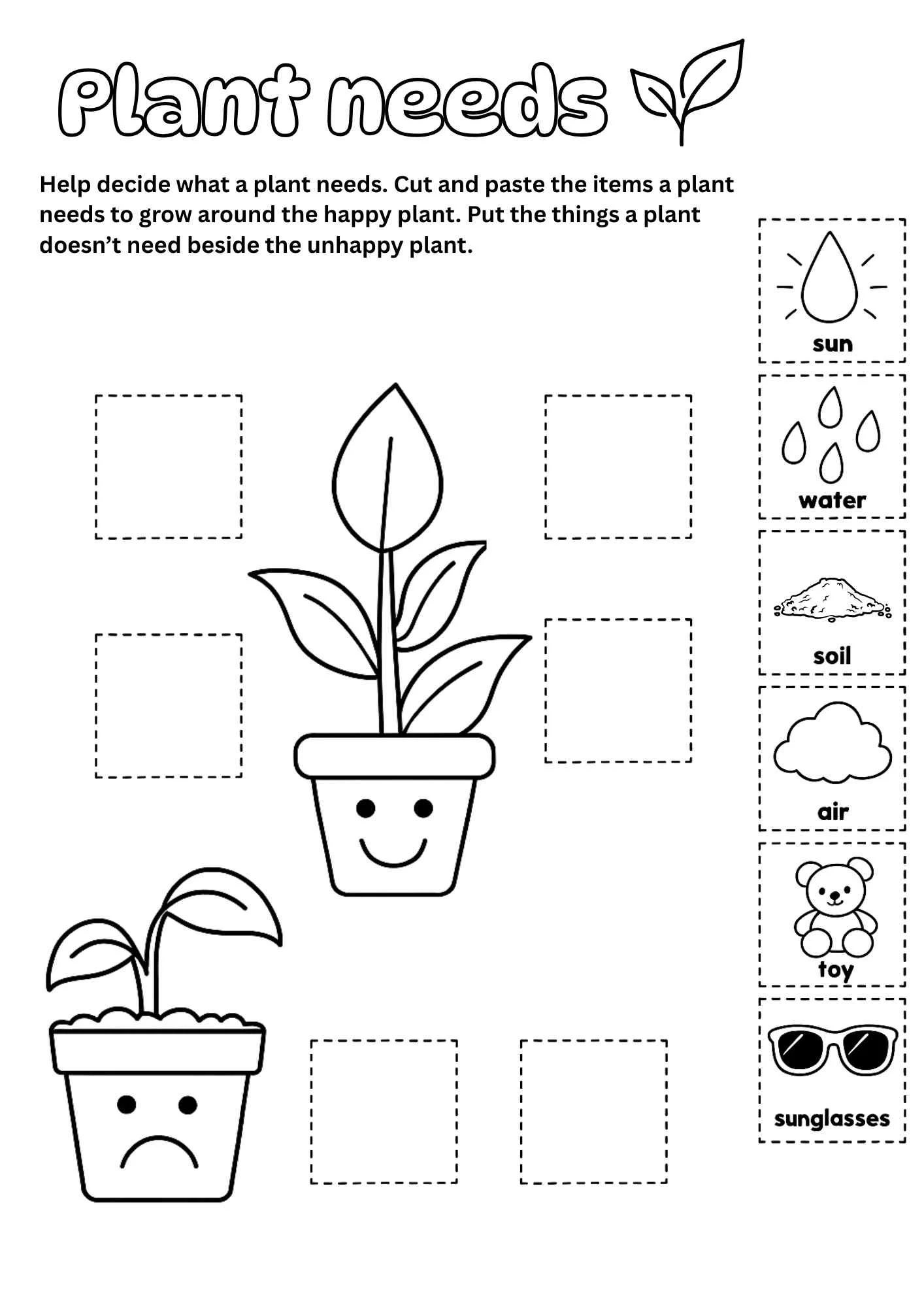 Printable Plant Needs Worksheet For Kids Cut Paste Activity Afterschoolcareprintables Printable Plant Needs Worksheet For Kids Cut Paste Activity Afterschoolcareprintables