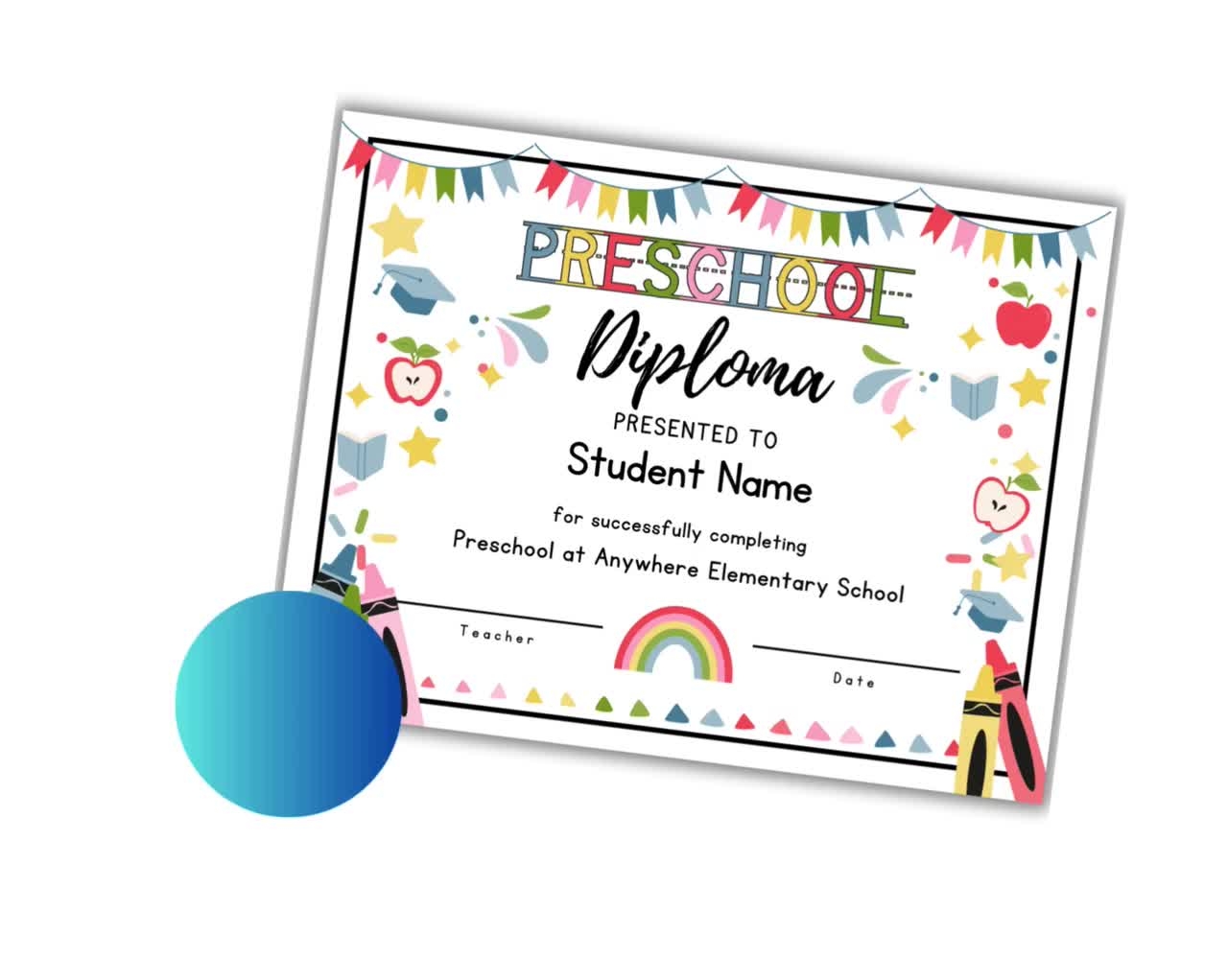Printable Preschool Diploma Preschool Graduation Certificate Editable Canva Template Instant Download Diploma Etsy