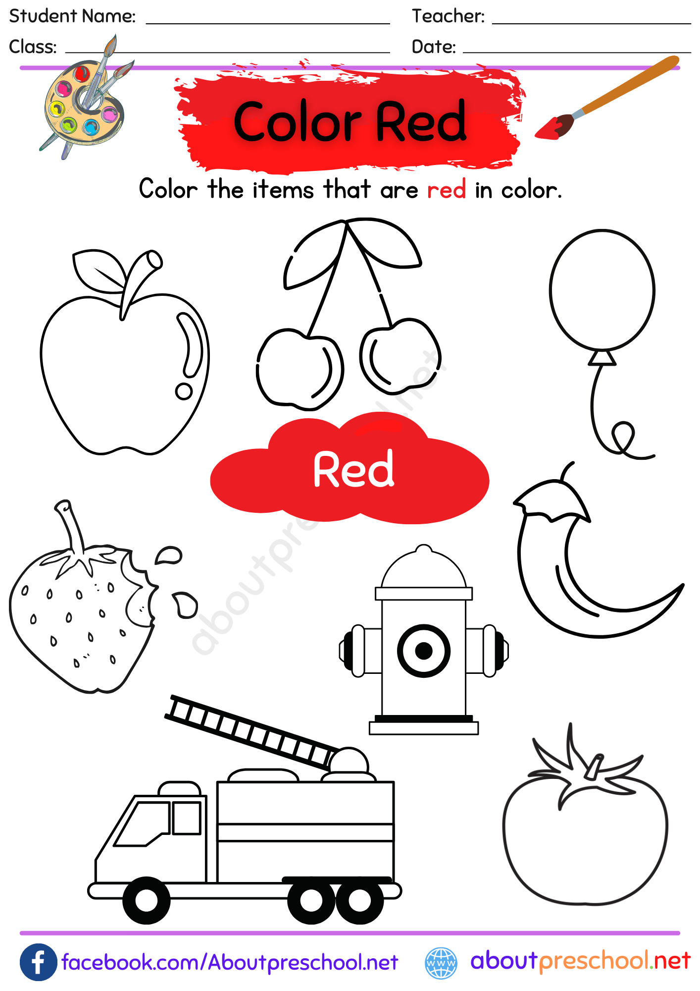 Printable Red Color Activity