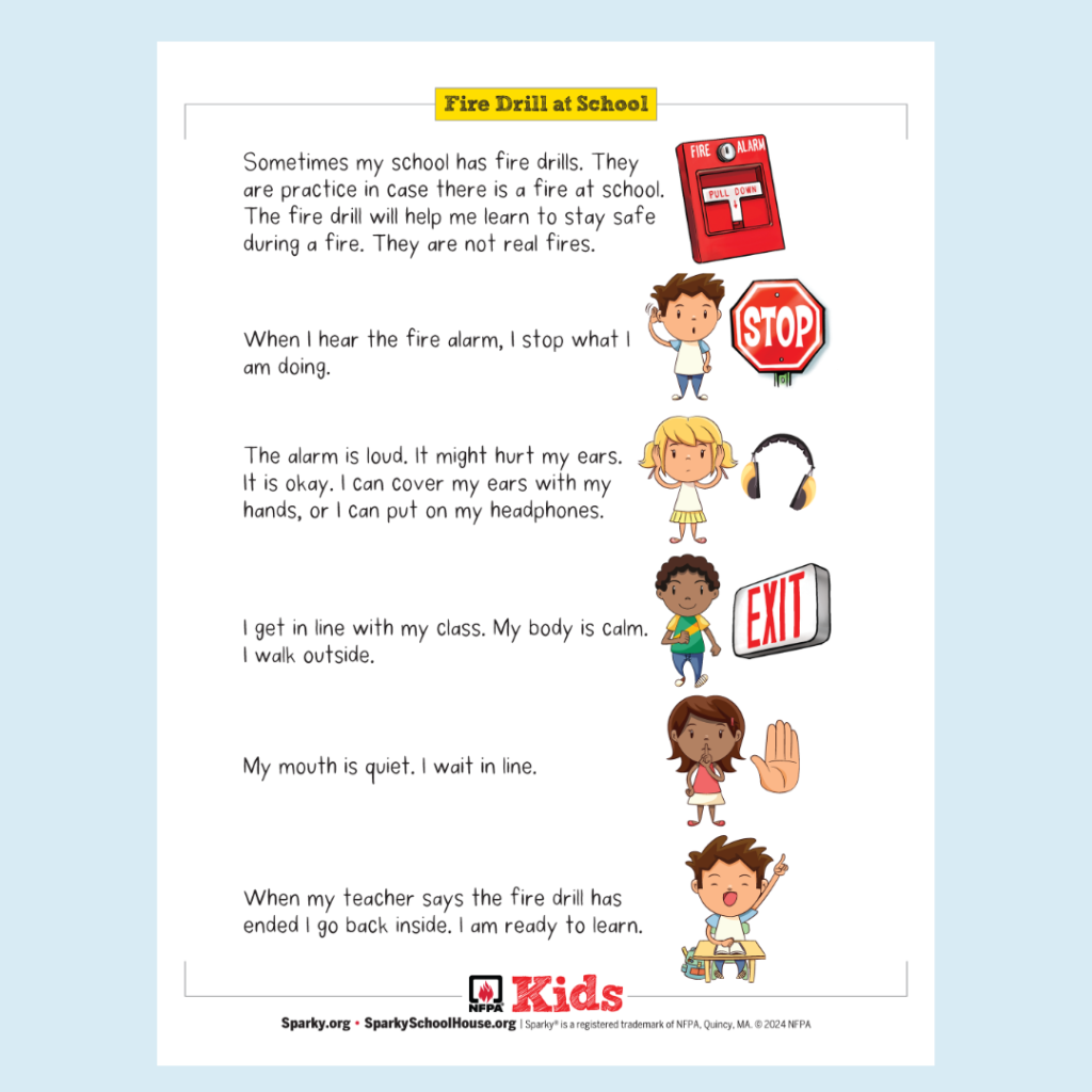 Printable Social Story Fire Drills At School Sparky School House