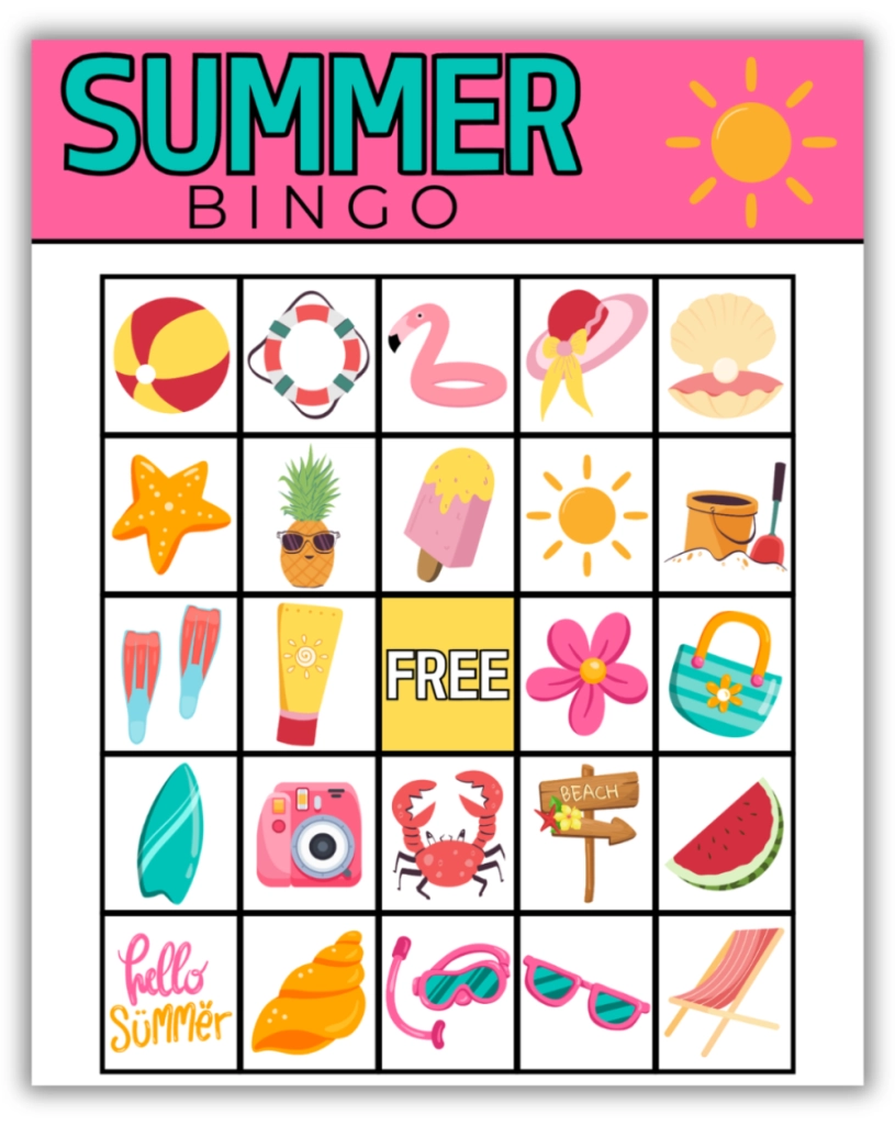 Printable Summer Bingo Game Printable Summer Bingo Game