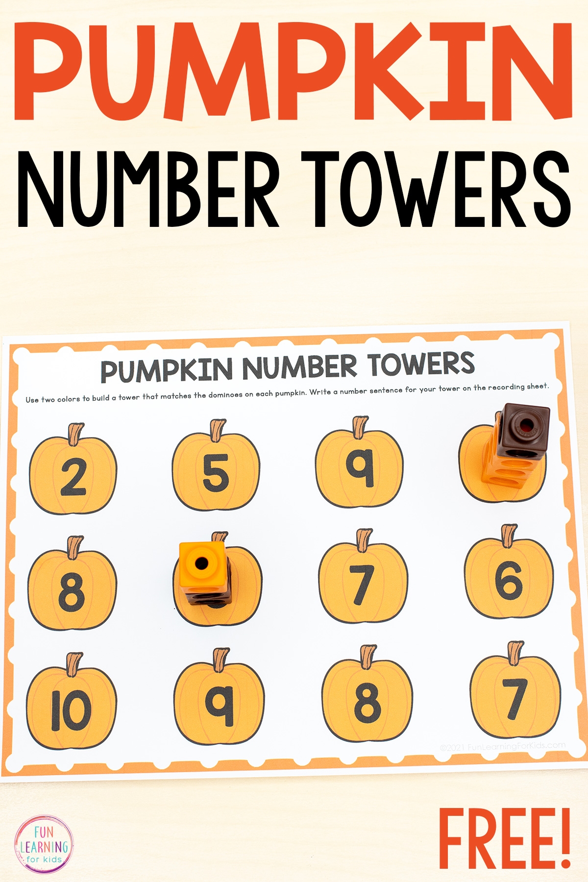 Pumpkin Number Towers Free Printable Math Activity Pumpkin Number Towers Free Printable Math Activity