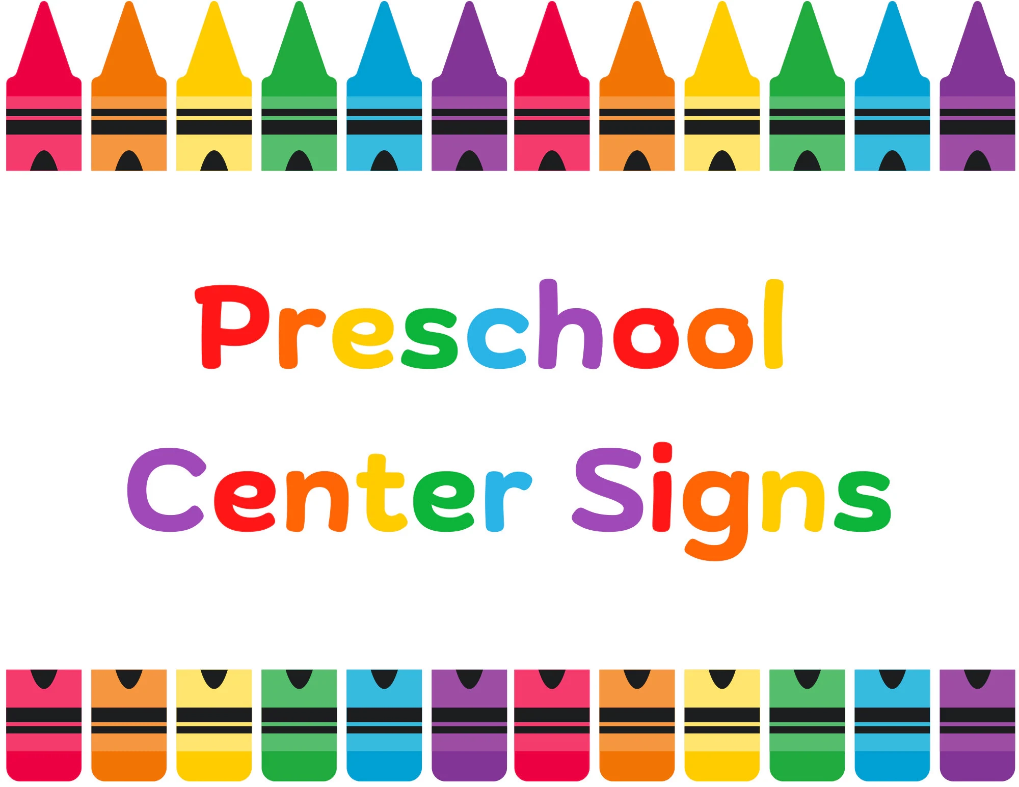 Rainbow Crayon Preschool Center Signs Set Of 15 Printable Classroom Labels Instant Download Etsy