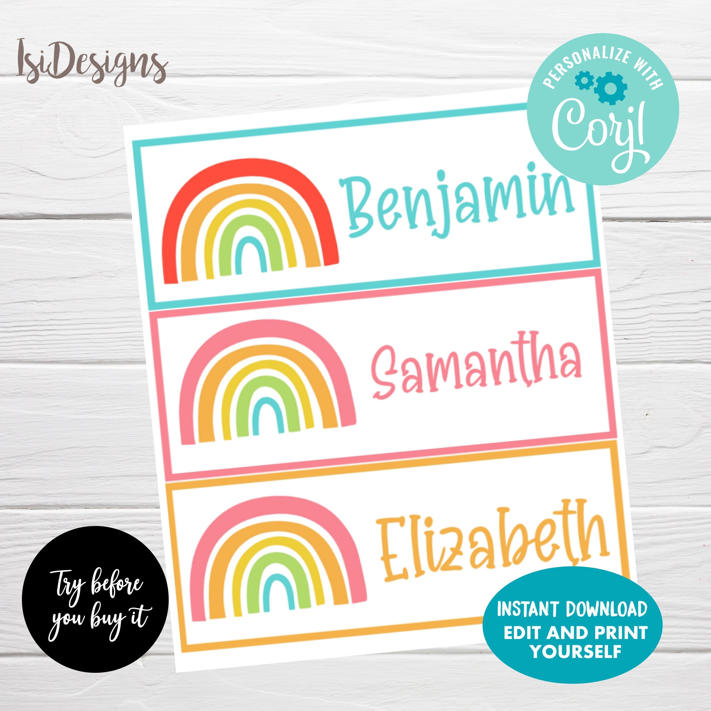 Rainbow Desk Name Labels Editable Classroom Name Labels Cubby Worksheets Library