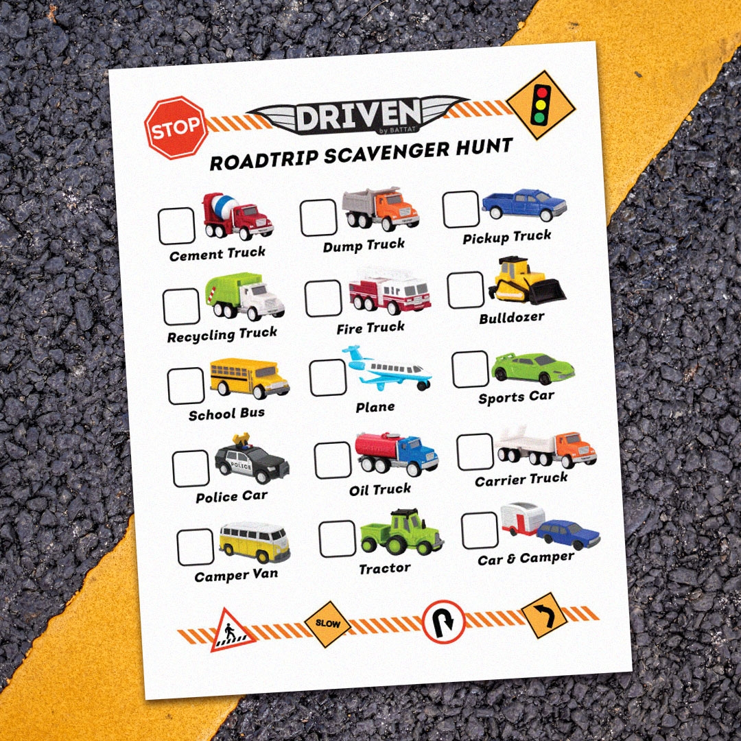 Road Trip Games For Kids Printable Scavenger Hunt Driven By Battat