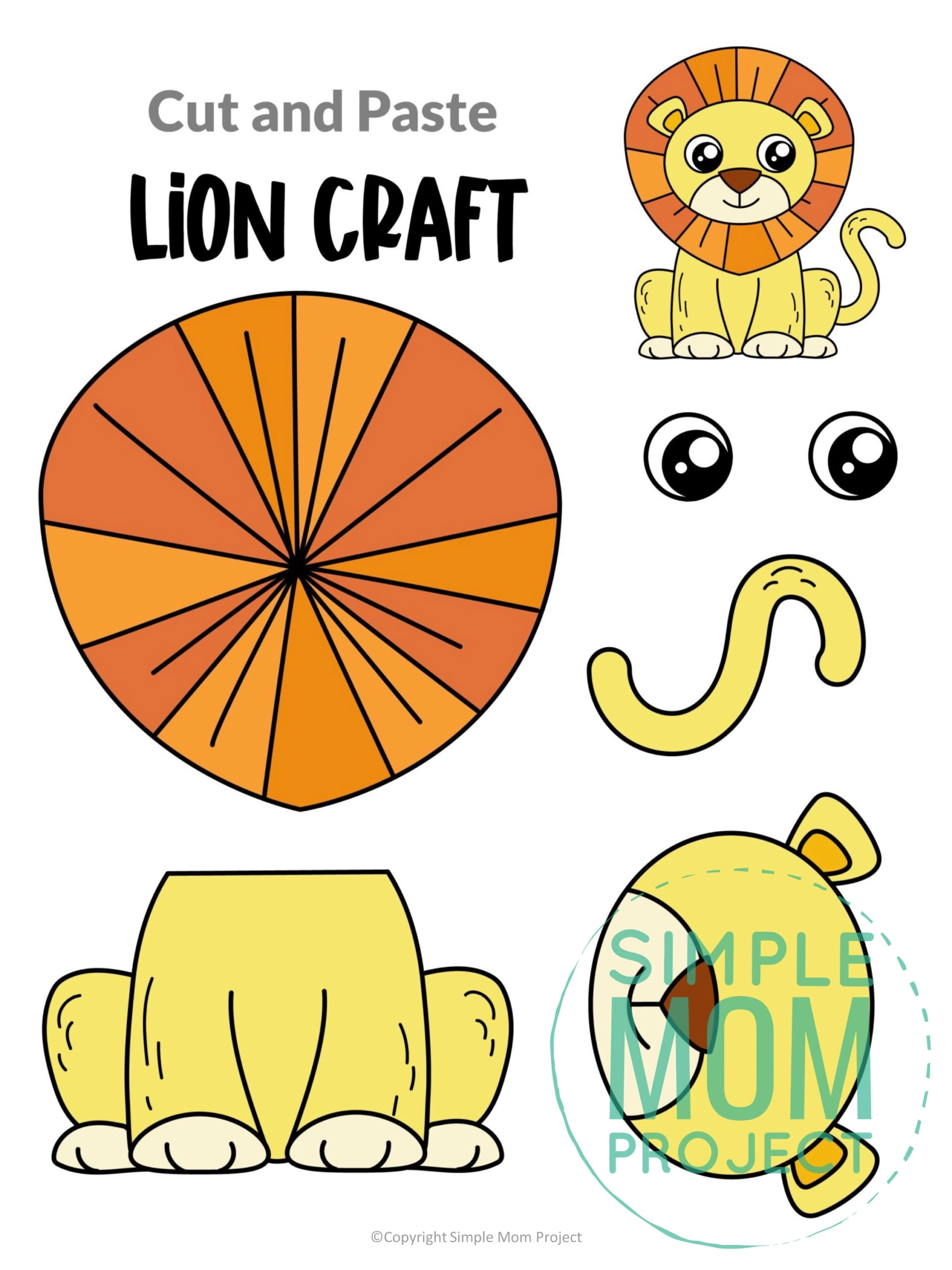Safari Animal Crafts 10 Full Color Printable Cut Paste Templates For Kids Simple Mom Project Store