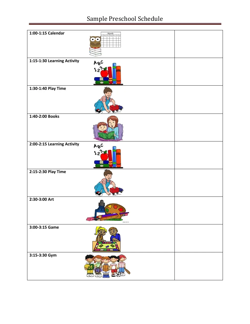Sample Preschool Daily Schedule Download Printable PDF Templateroller Sample Preschool Daily Schedule Download Printable PDF Templateroller