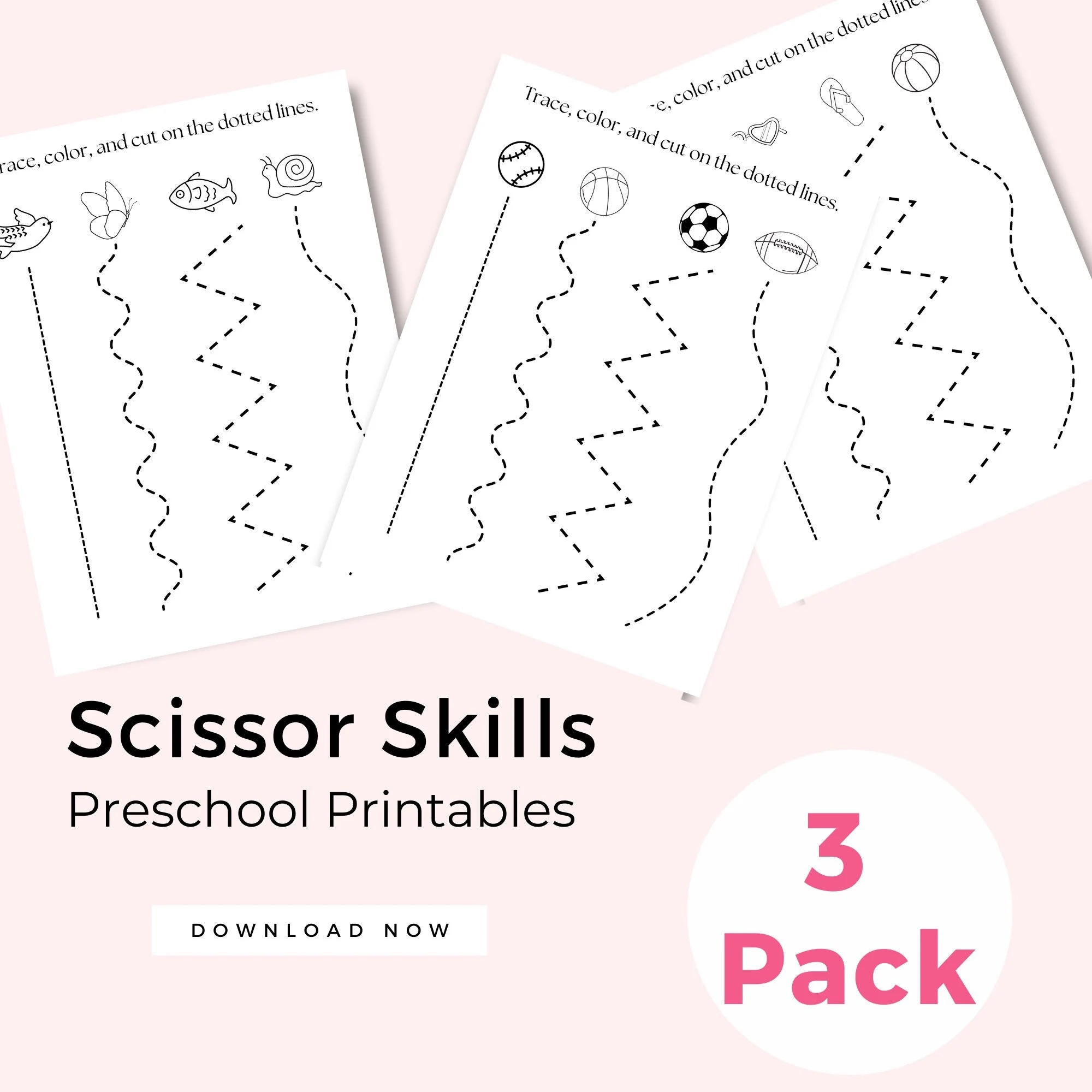 Scissor Skills For Preschool Printables 3 Pack Worksheets B W Cutting Practice Page Tracing And Coloring Lines Kids Fine Motor Skills Etsy