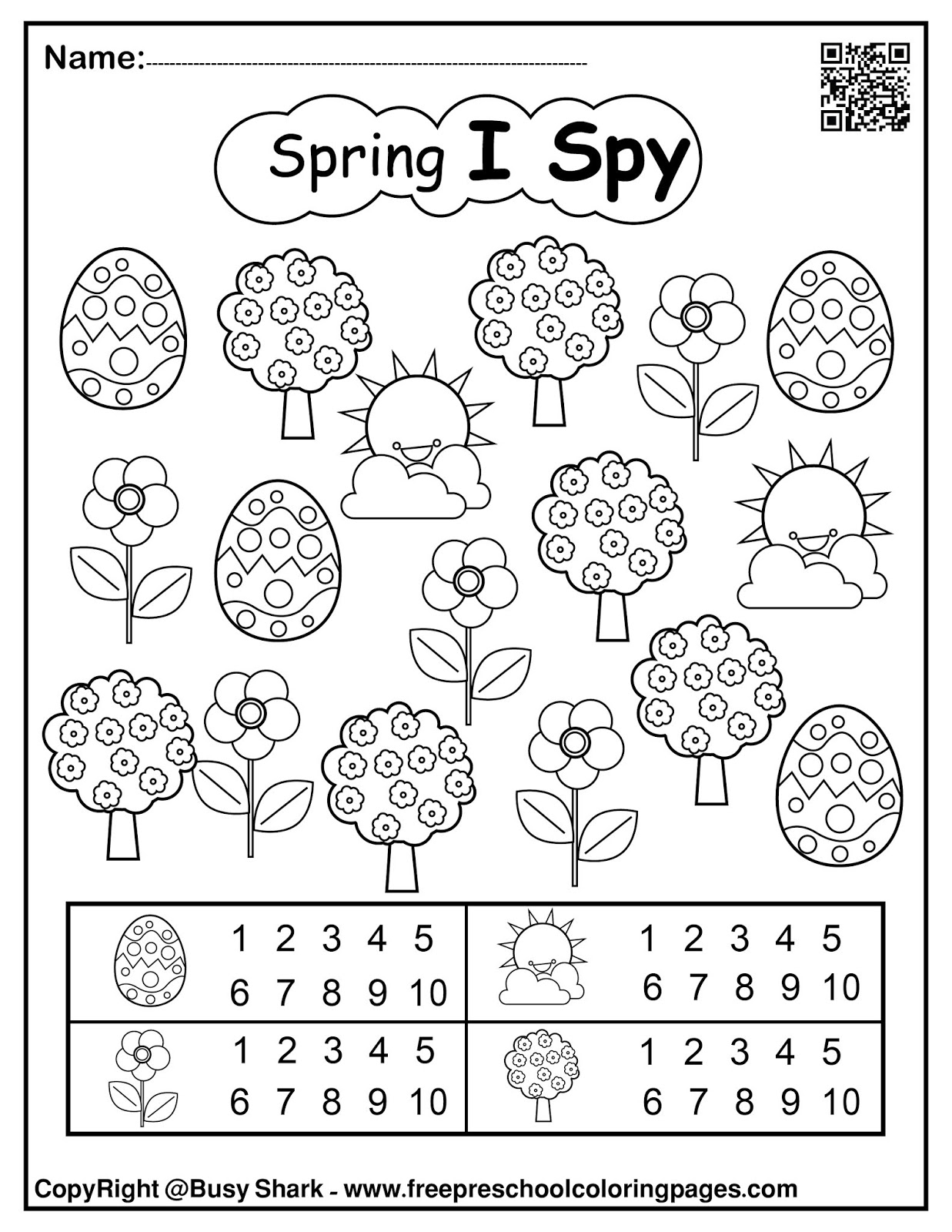 Set Of Spring I Spy Free Preschool Coloring Pages Easy Level
