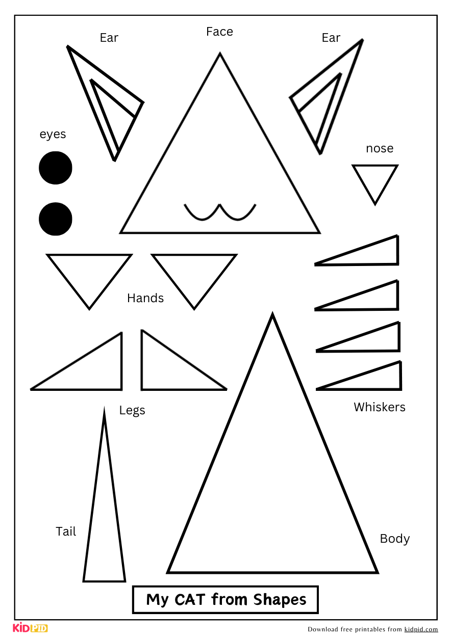 Shape Cat Printable For Kids Color Cut Paste Shape Puzzle Activity Kidpid