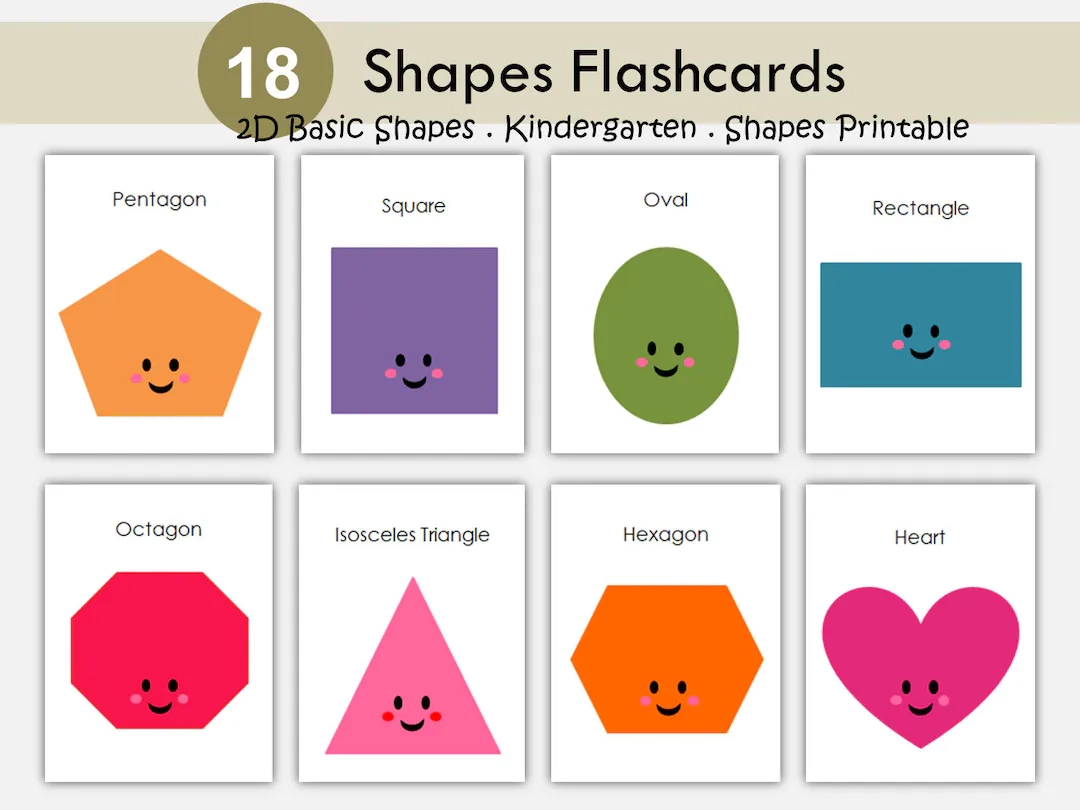 Shape Flashcards For Kindergarten Preschool Printable 2D Basic Shapes Geometric Shapes Flash Cards Educational Etsy