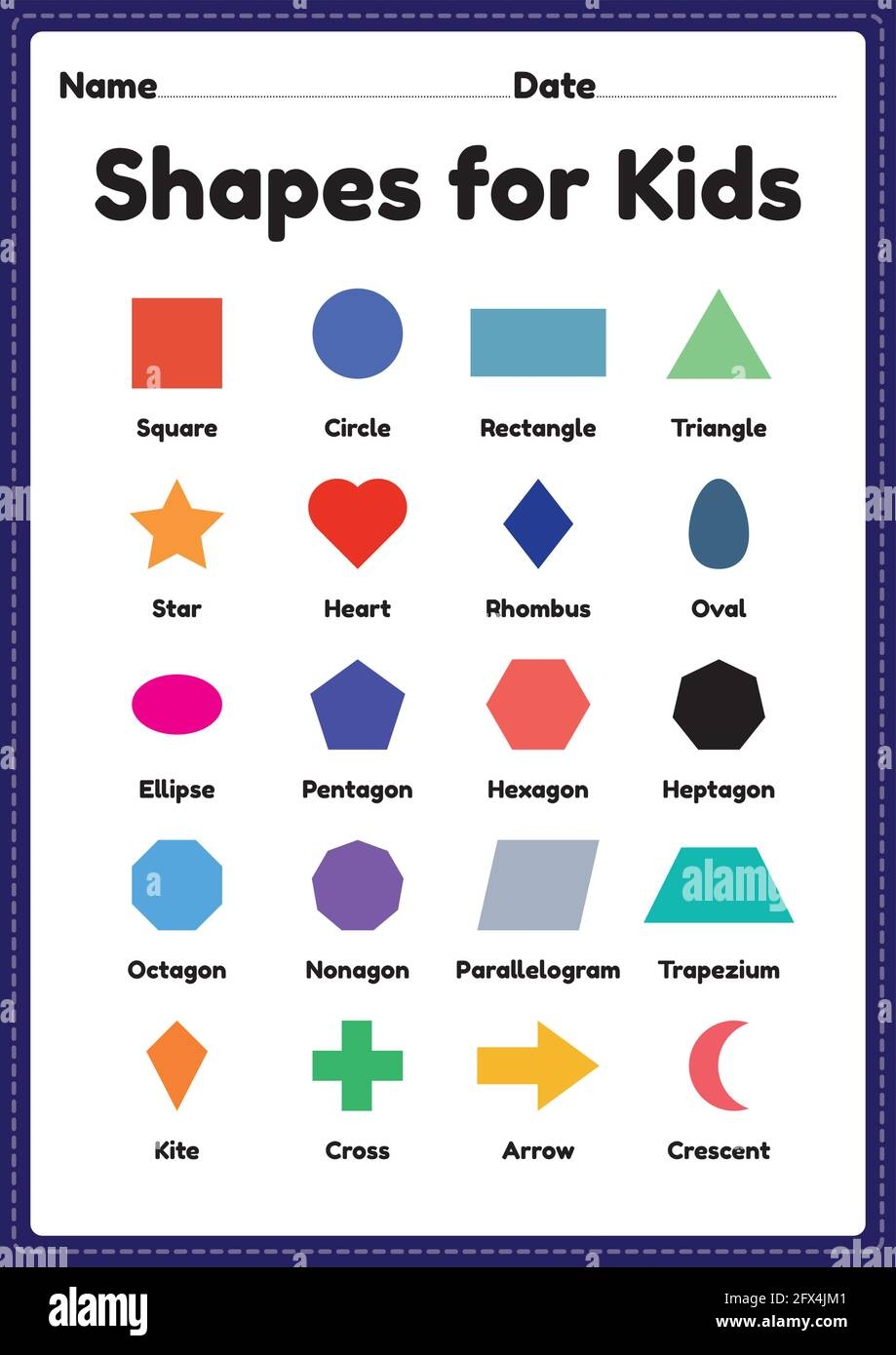 Shapes For Kids Printable Sheet For Preschool And Kindergarten Children To Learn Basic Symbols For Educational Activities Stock Vector Image Art Alamy