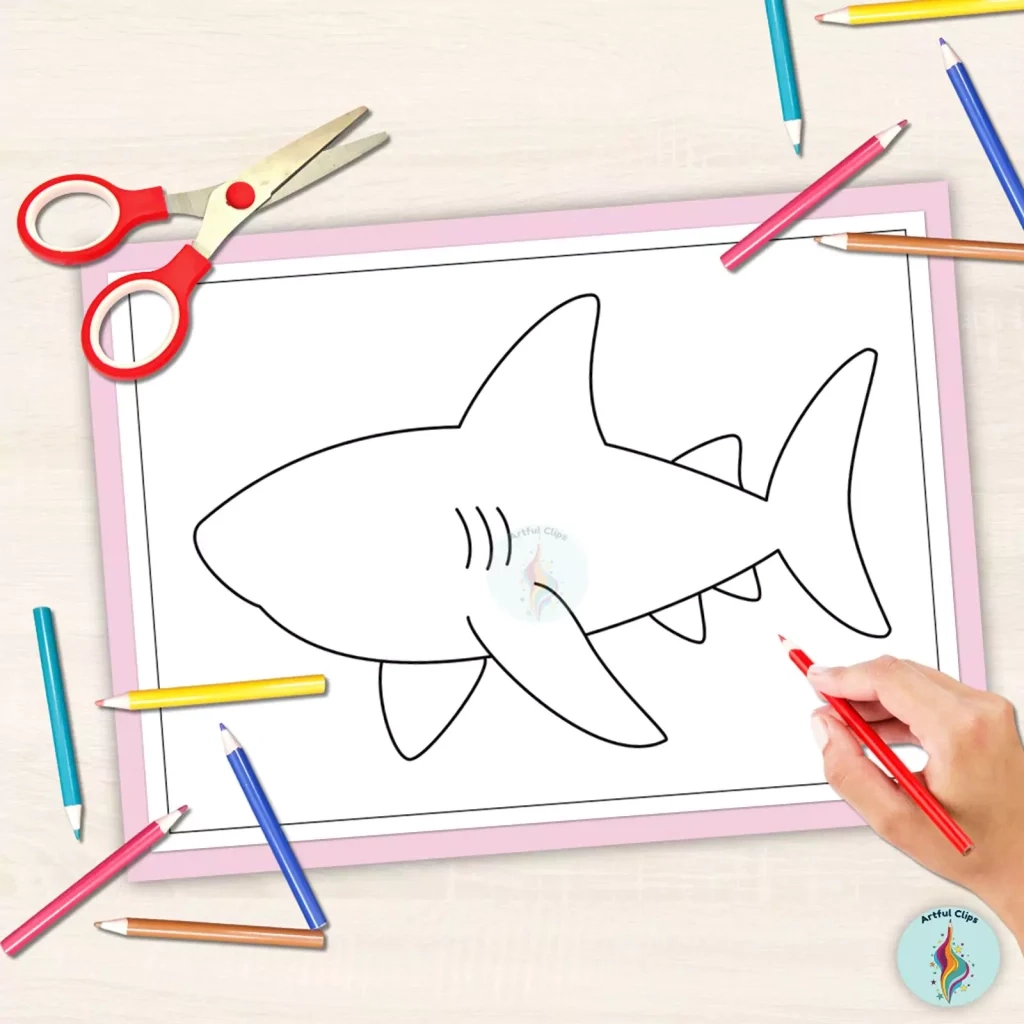 Shark Craft Template Set Printable Black And White Outlines