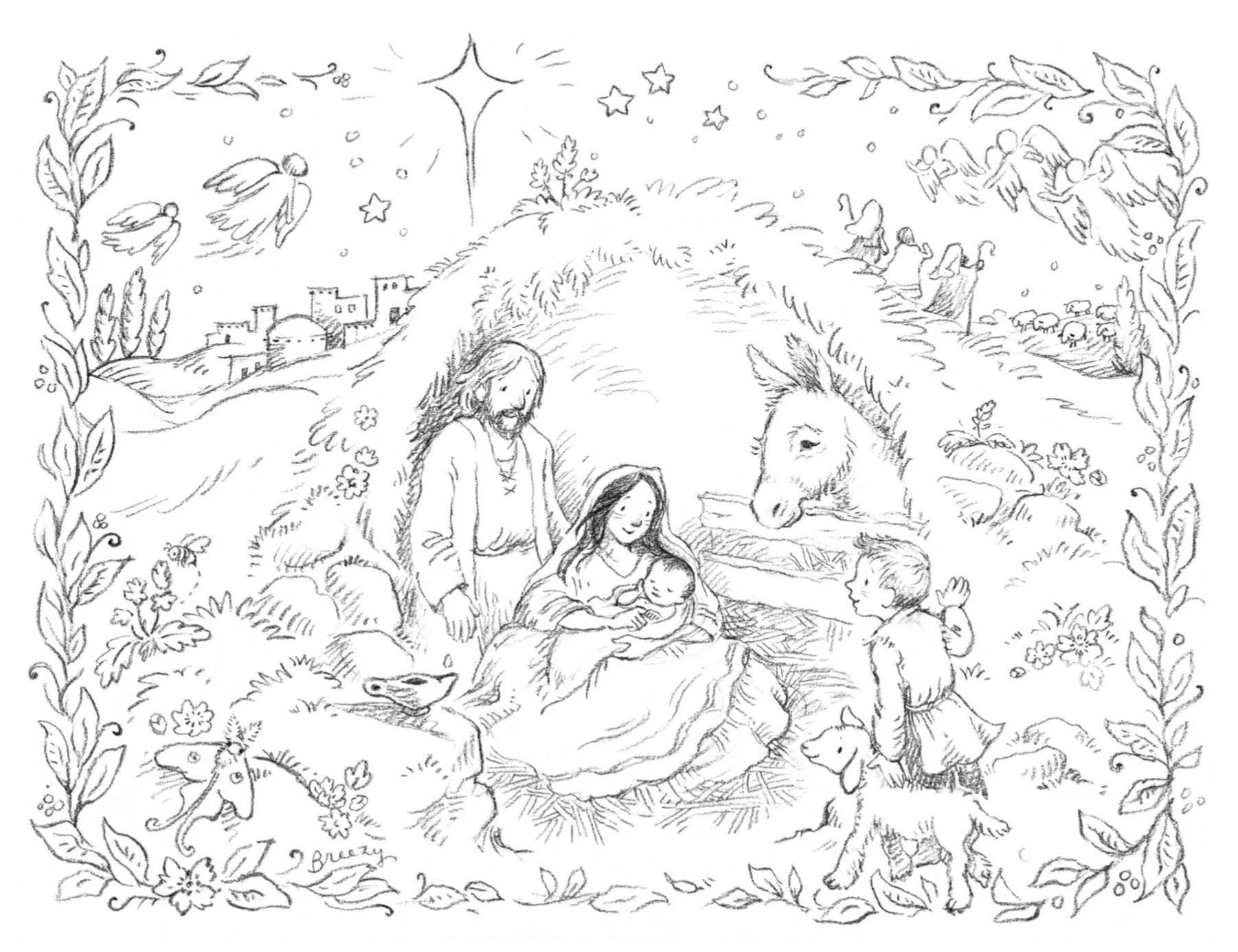 Silent Night Nativity Scene Coloring Page For Christmas Storybook Styl Breezy Brookshire Silent Night Nativity Scene Coloring Page For Christmas Storybook Styl Breezy Brookshire