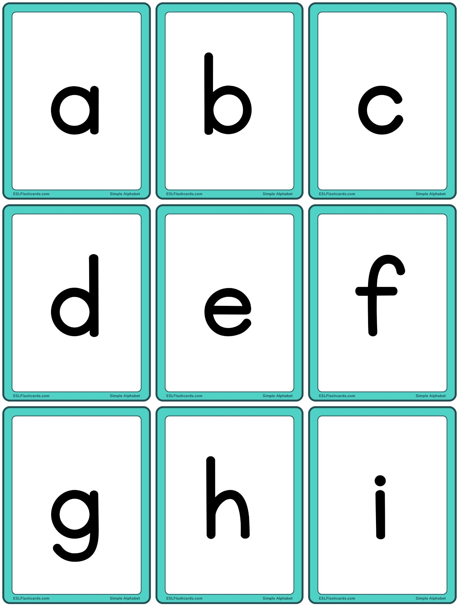 Simple Alphabet Flashcards ESL Flashcards