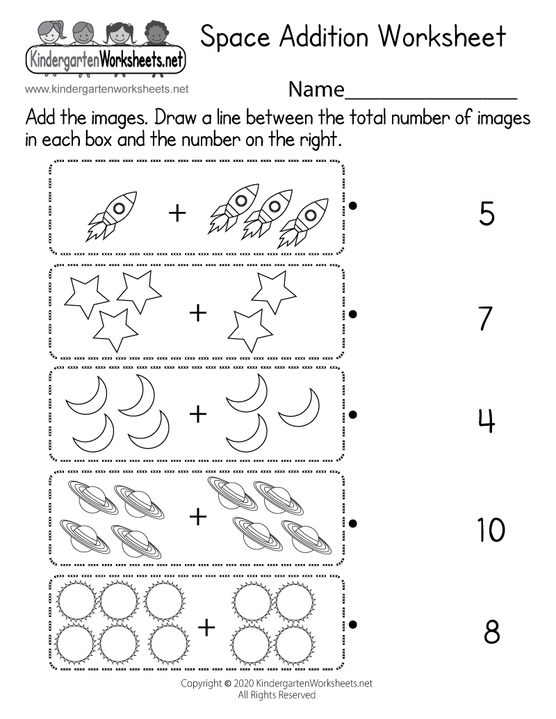 Space Addition Worksheet Free Printable PDF