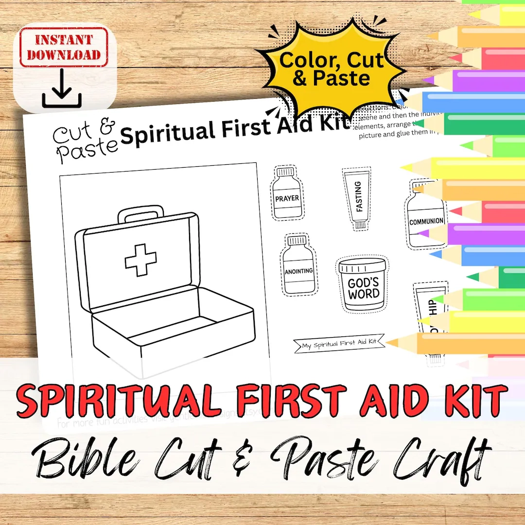 SPIRITUAL FIRST AID Kit Bible Craft Activity For Kids Printable Diy Cut Paste Sunday School Group homeschool Healing Worksheet Etsy