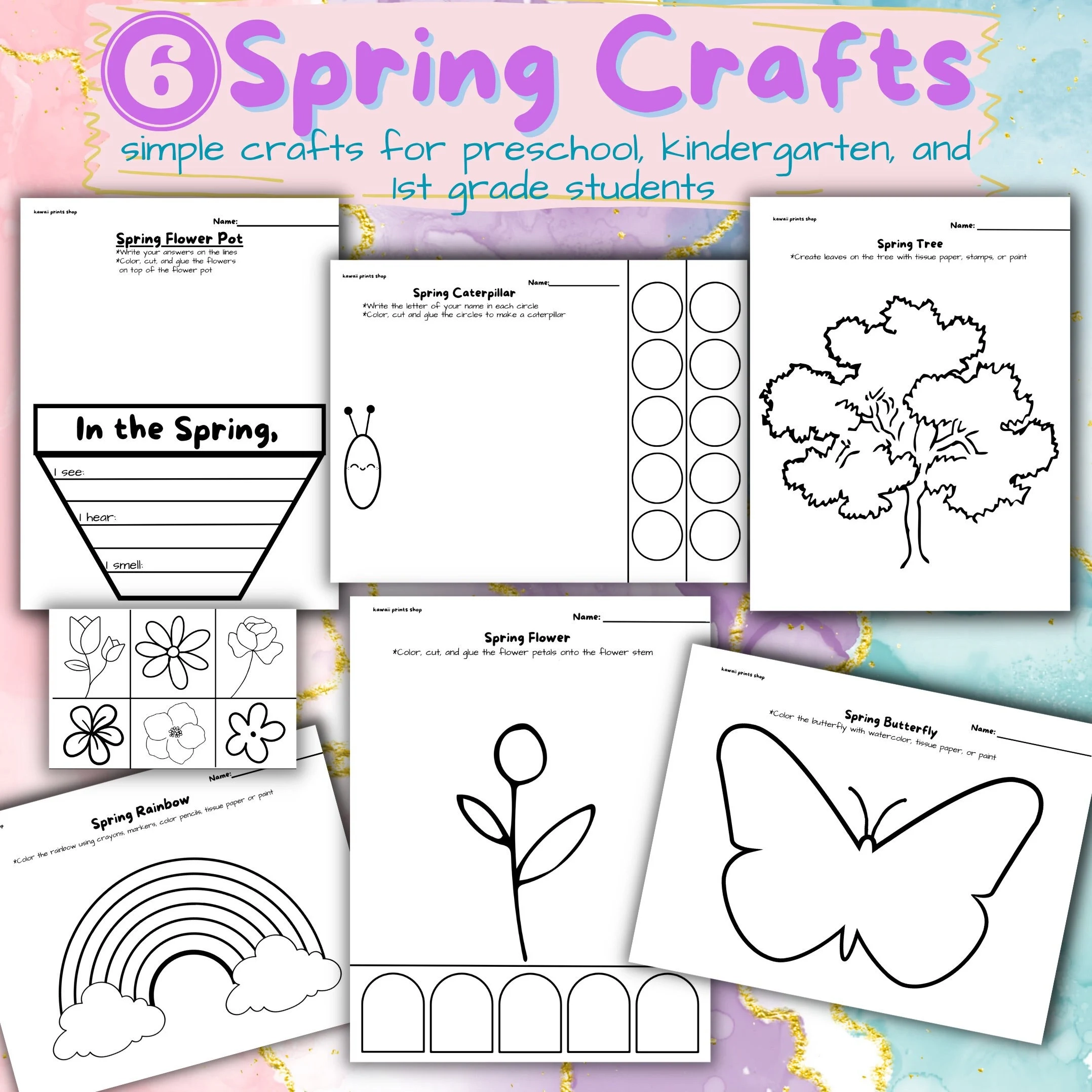 Spring Crafts Homeschool Preschool Printables Flower Craft Kindergarten Art Toddler Activities Kids Art Kids Coloring Pages Learning Etsy