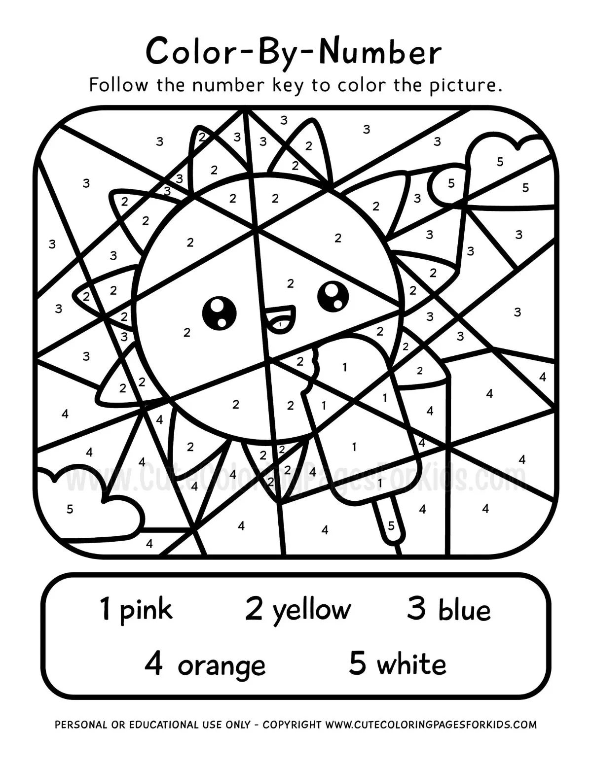 Summer Color By Number Cute Coloring Pages For Kids